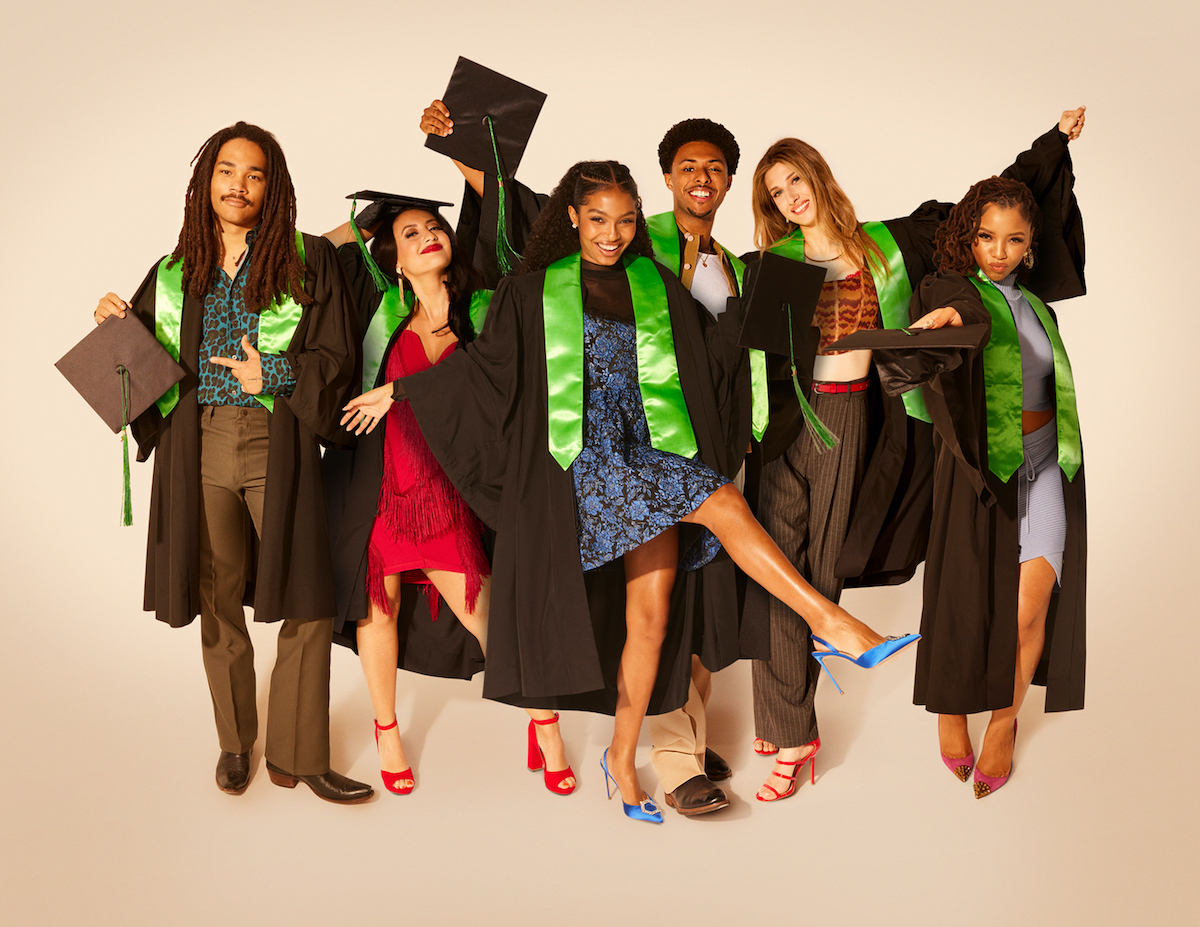 'Grown-ish' cast members wearing graduation gowns and caps