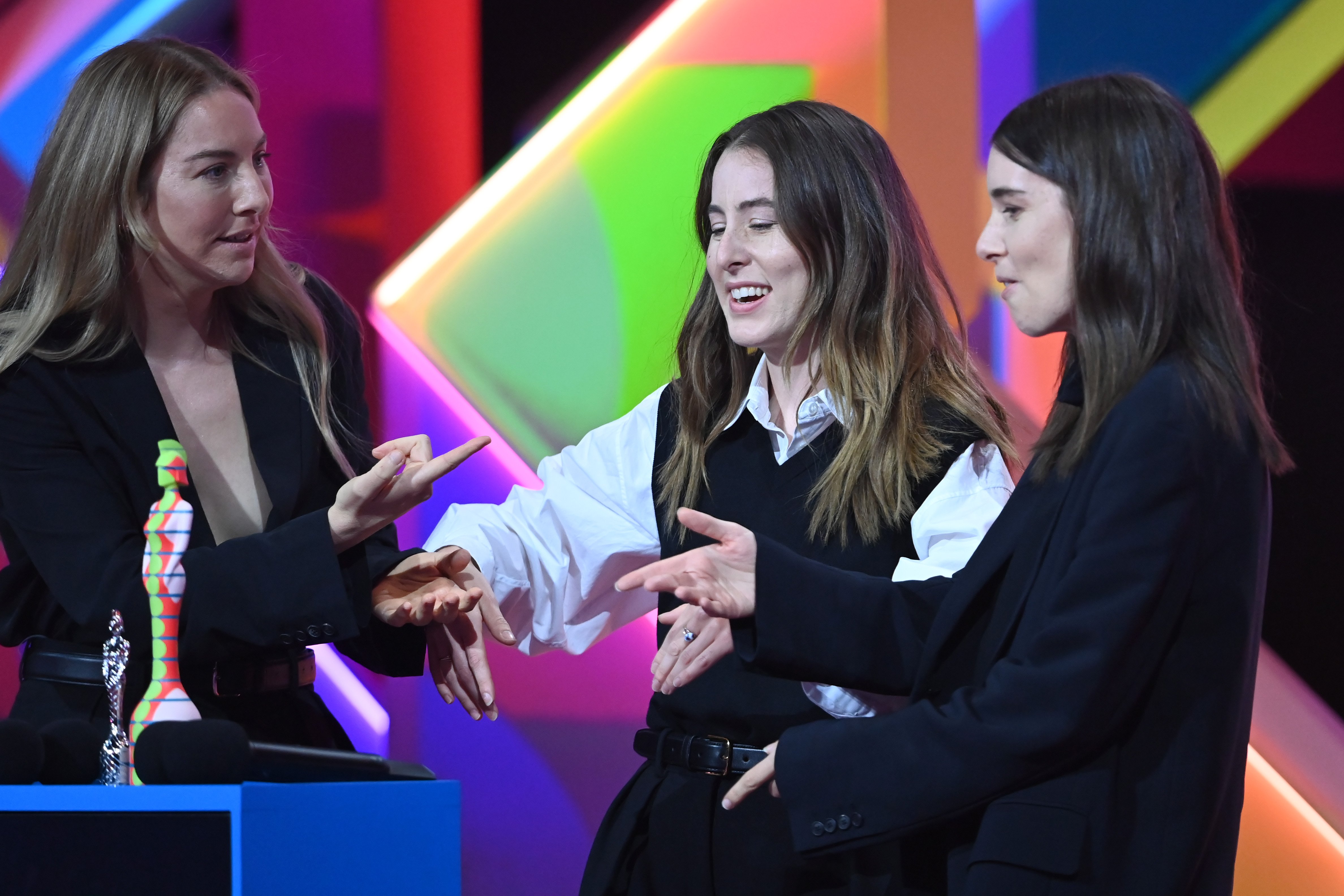 Este Haim, Danielle Haim, and Alana Haim of Haim win the International Group award The BRIT Awards 2021