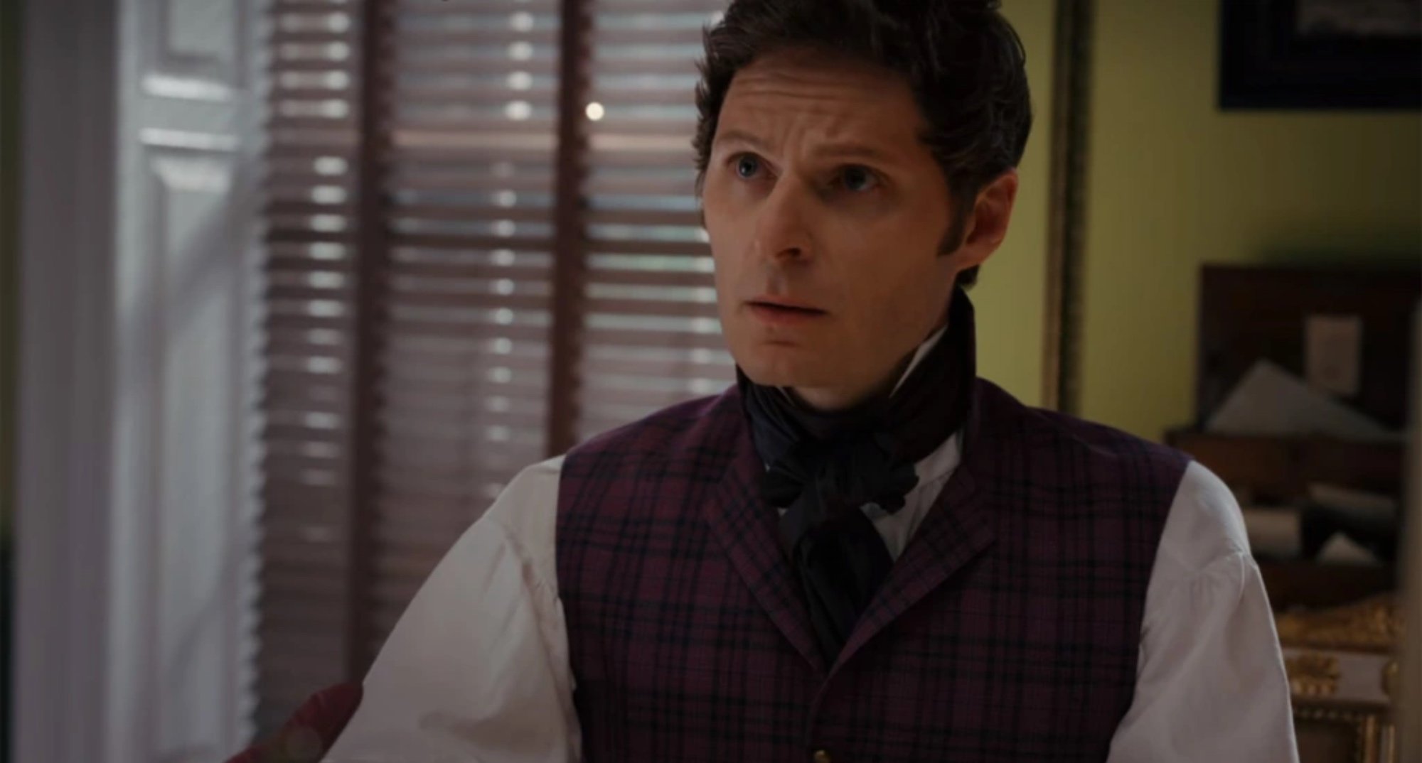 Jack Featherington in 'Bridgerton' Season 2 wearing vest and ascot.