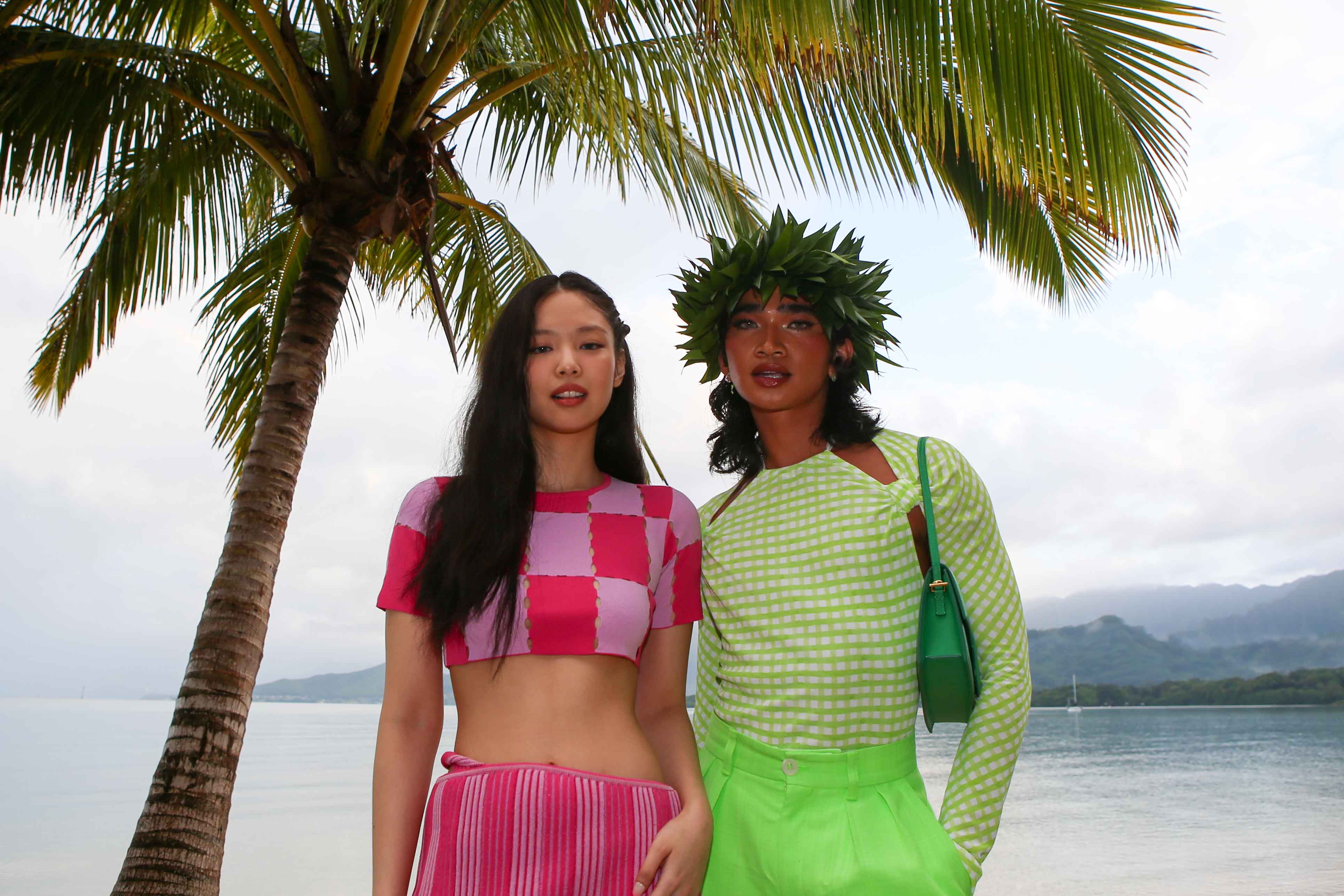 Jennie Kim and Brentman Rock pose for a photo at the Jacquemus Fashion Show