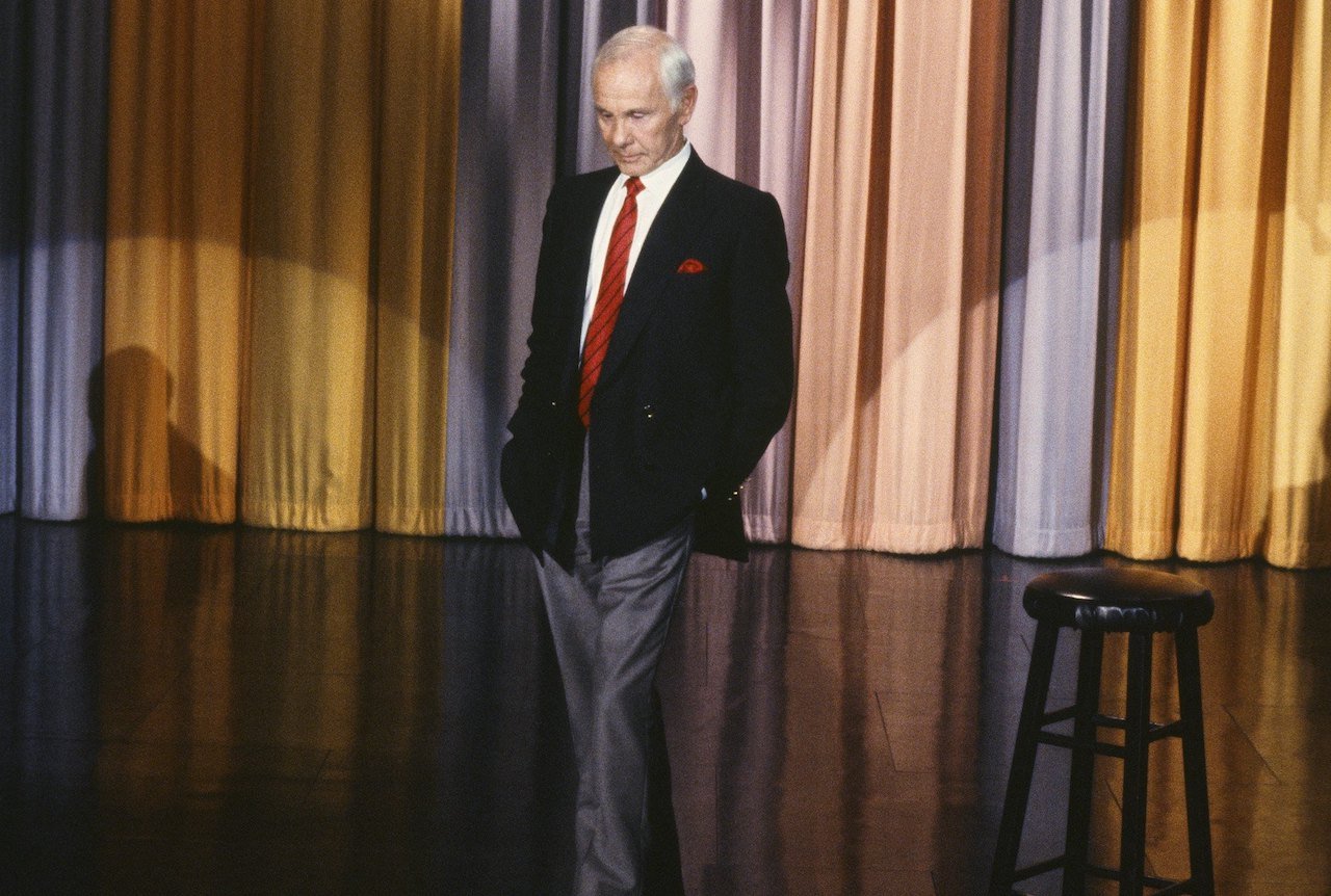 Johnny Carson in a suit and tie during his final taping of 'The Tonight Show'