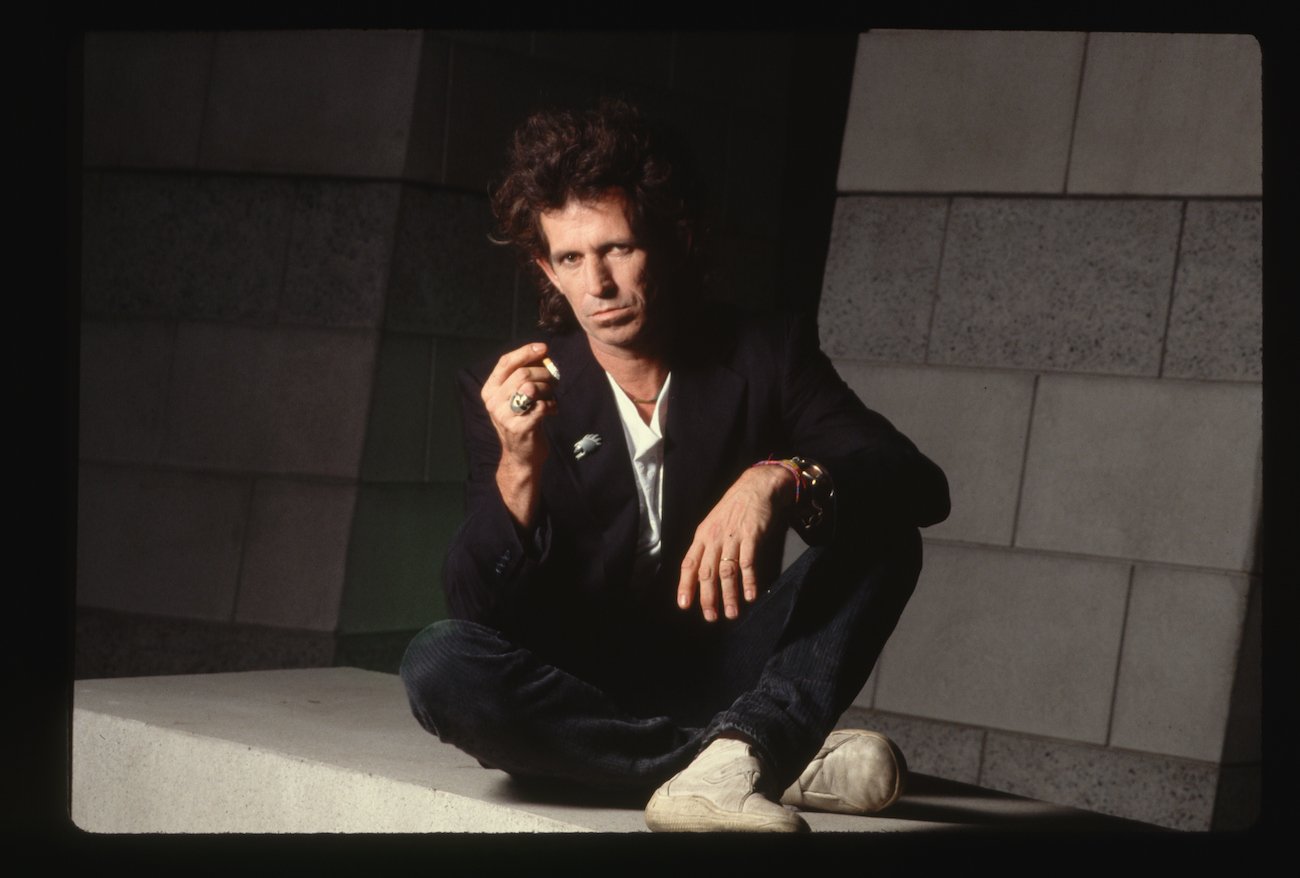 Keith Richards smoking in the studio in 1988.