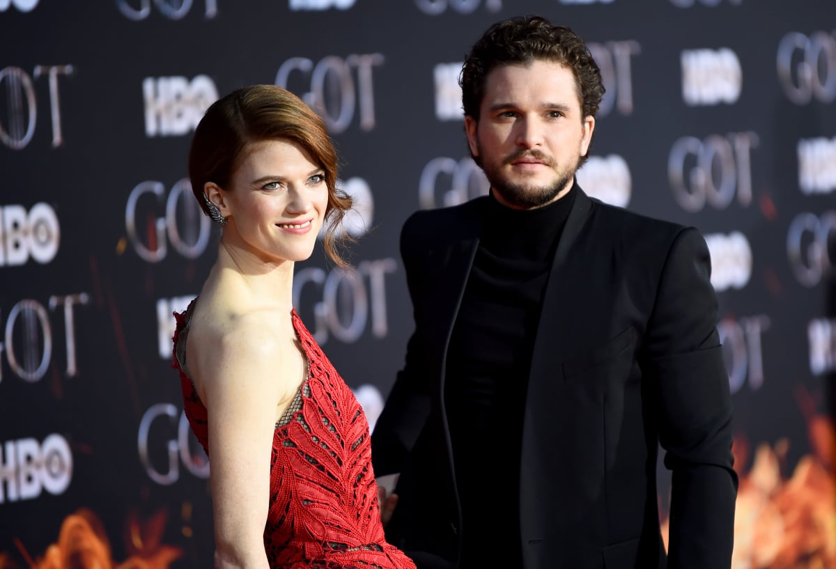 Kit Harington and Rose Leslie – wearing red -- attend the "Game Of Thrones" Season 8 Premiere on April 03, 2019 in New York City