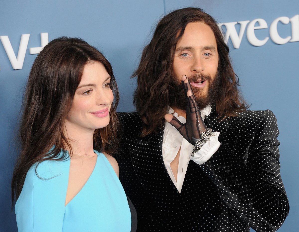 Anne Hathaway and 'Morbius' actor Jared Leto at Global Premiere Of Apple TV+'s "WeCrashed" held at Academy Museum of Motion Pictures