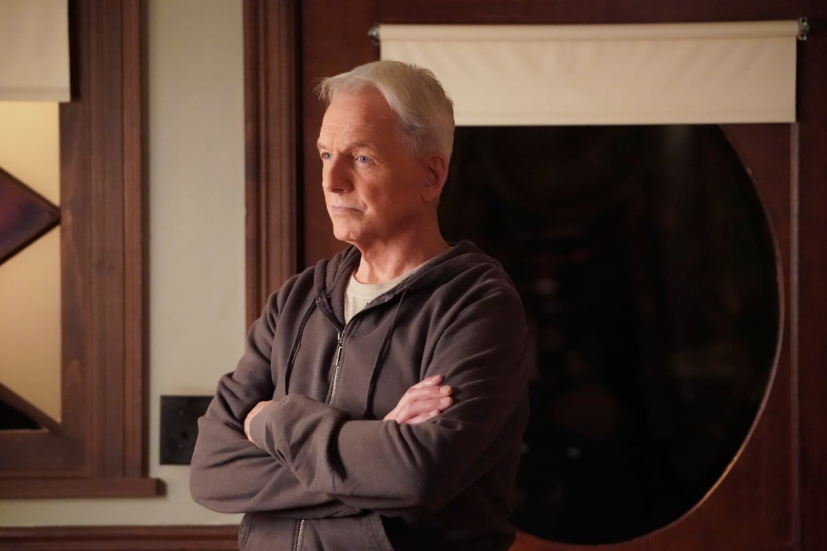 NCIS Mark Harmon in a maroon hoodie as Leroy Jethro Gibbs in an image from season 18