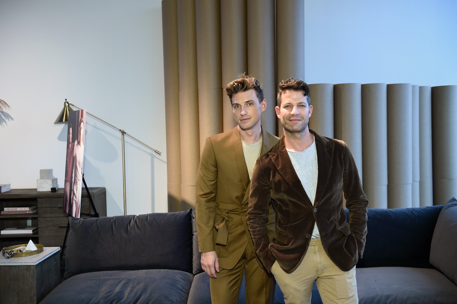 Jeremiah Brent and Nate Berkus pose for a photo at Nate + Jeremiah for Living Spaces Fall 2019 Collection Media Event