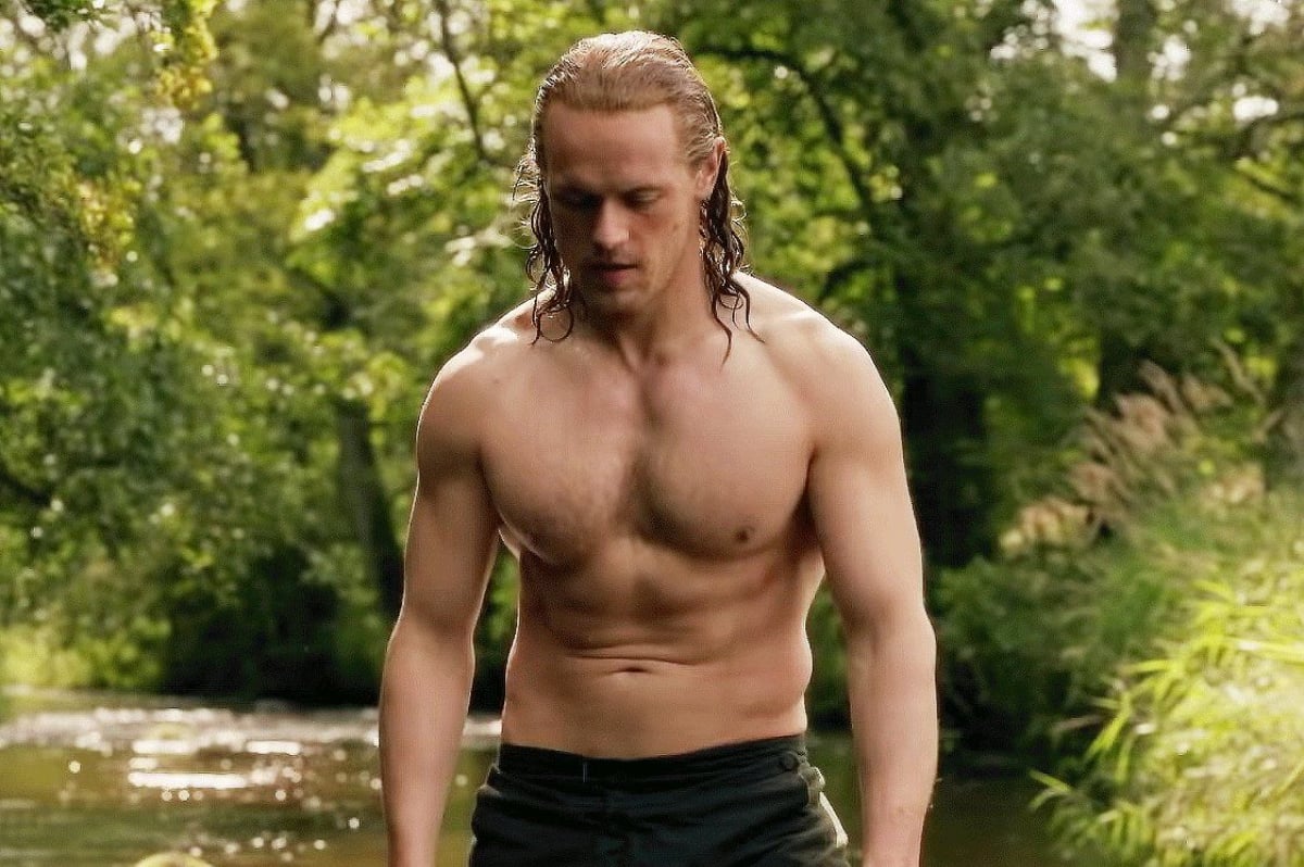 Sam Heughan shirtless and wet as Jamie Fraser on Outlander