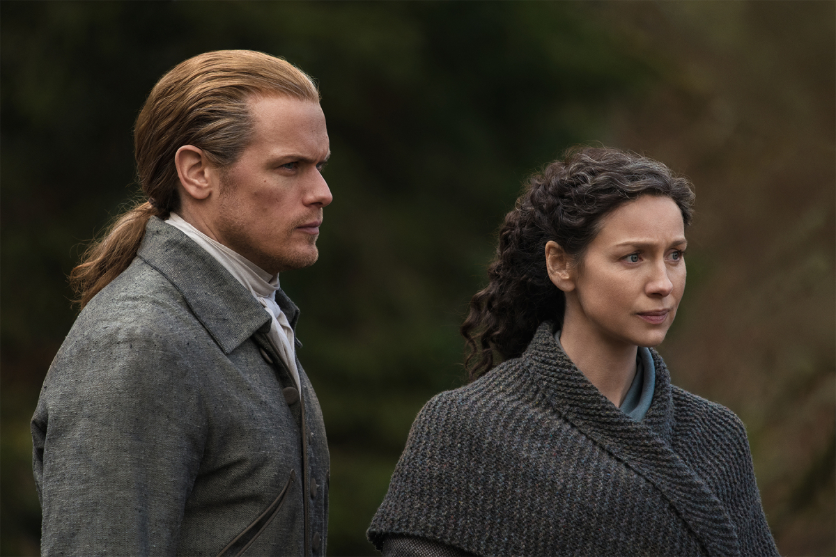 Outlander Season 6 stars Sam Heughan and Caitriona Balfe in character as Jamie and Claire Fraser in an image from the Starz hit