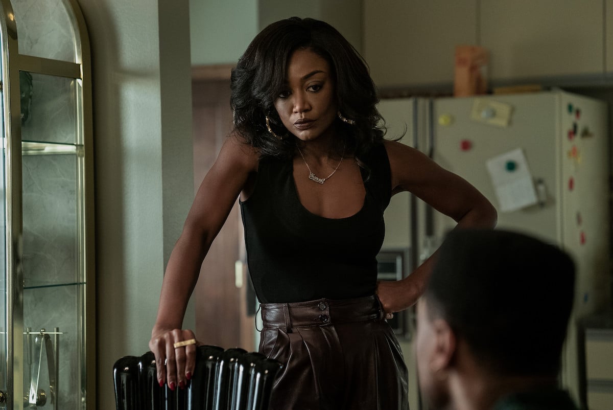 Patina Miller as Raquel Thomas wearing a black top and gold ring on 'Power Book III: Raising Kanan'