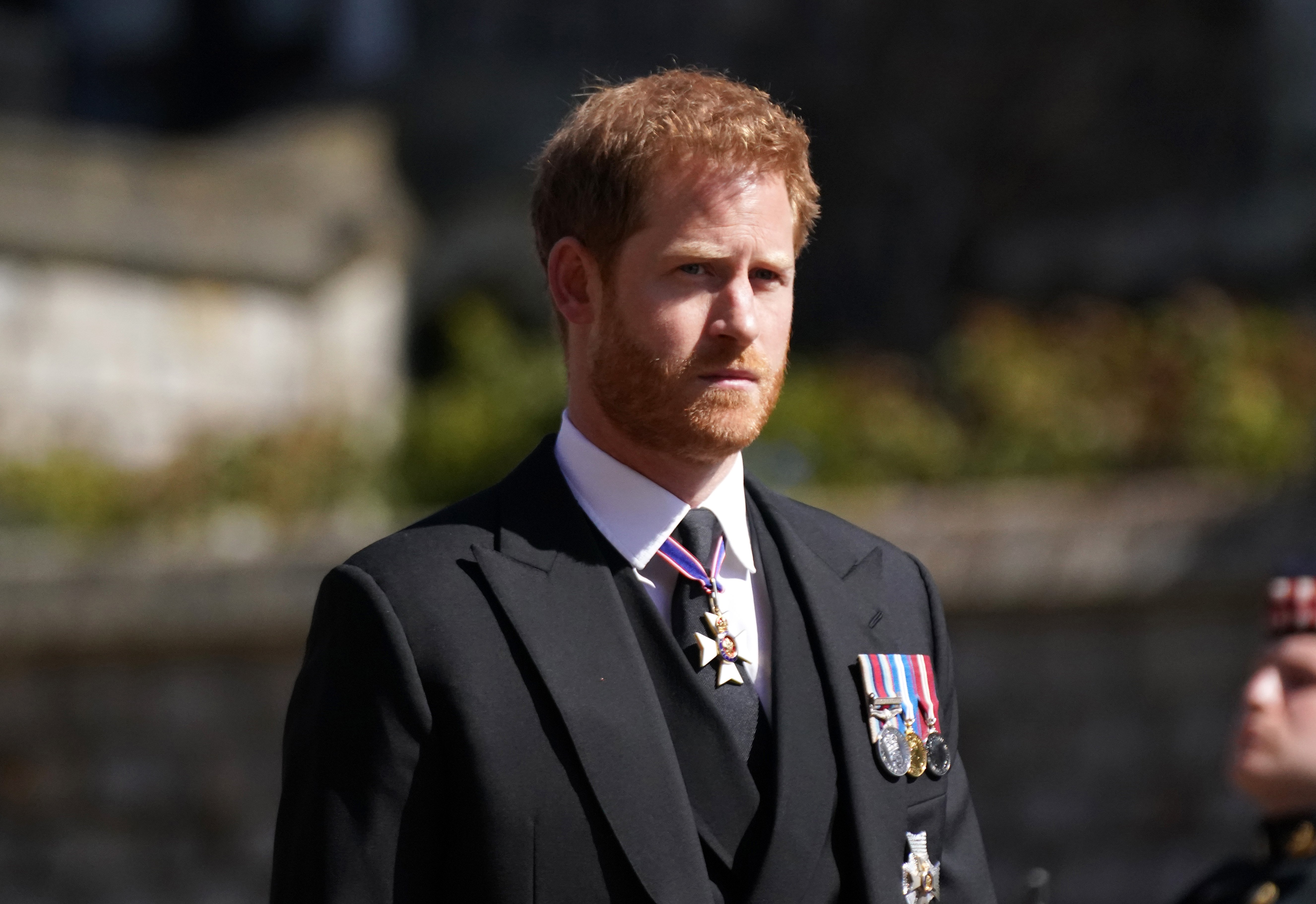 Prince Harry, who was no-show at Prince Philip's memorial service, standing outside chapel the day of Philip’s funeral