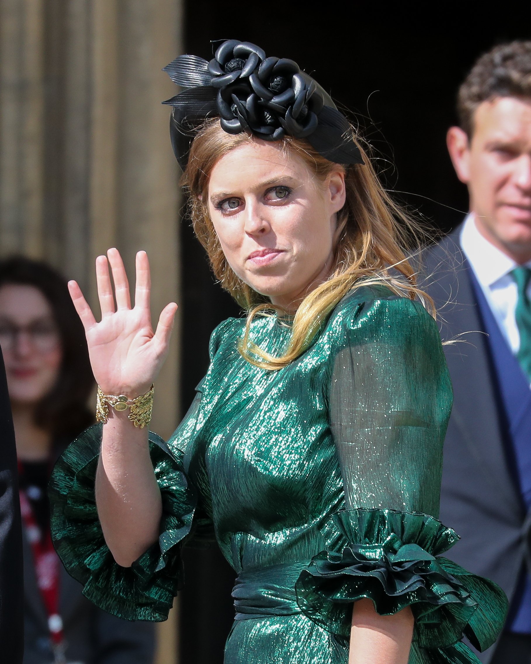 Princess Beatrice, who was very emotional at Prince Philip's memorial service, is seen waving to royal fans at the wedding of Ellie Goulding and Caspar Jopling
