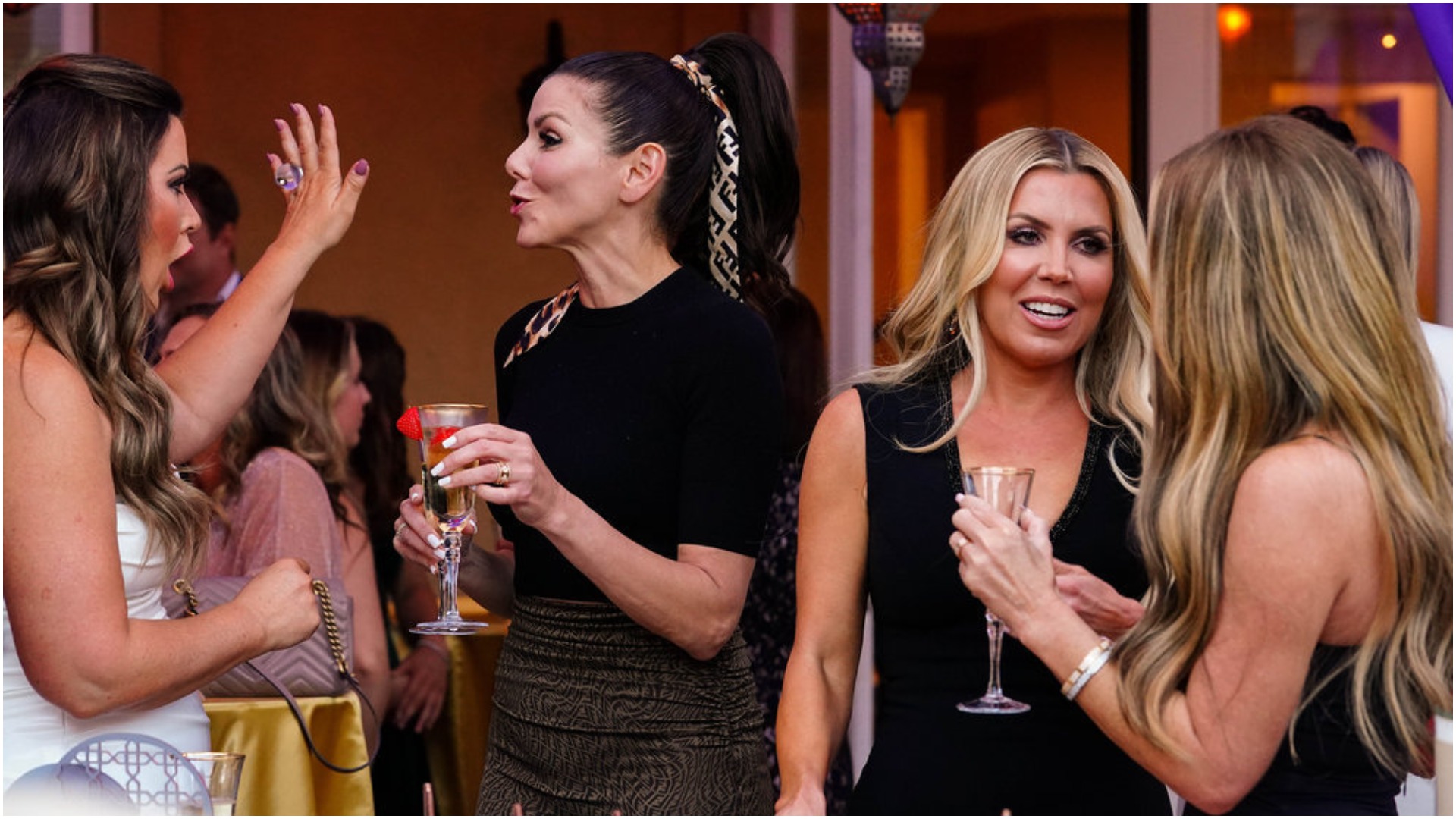 Emily Simpson, Heather Dubrow, Jen Armstrong from 'RHOC' at a cocktail party