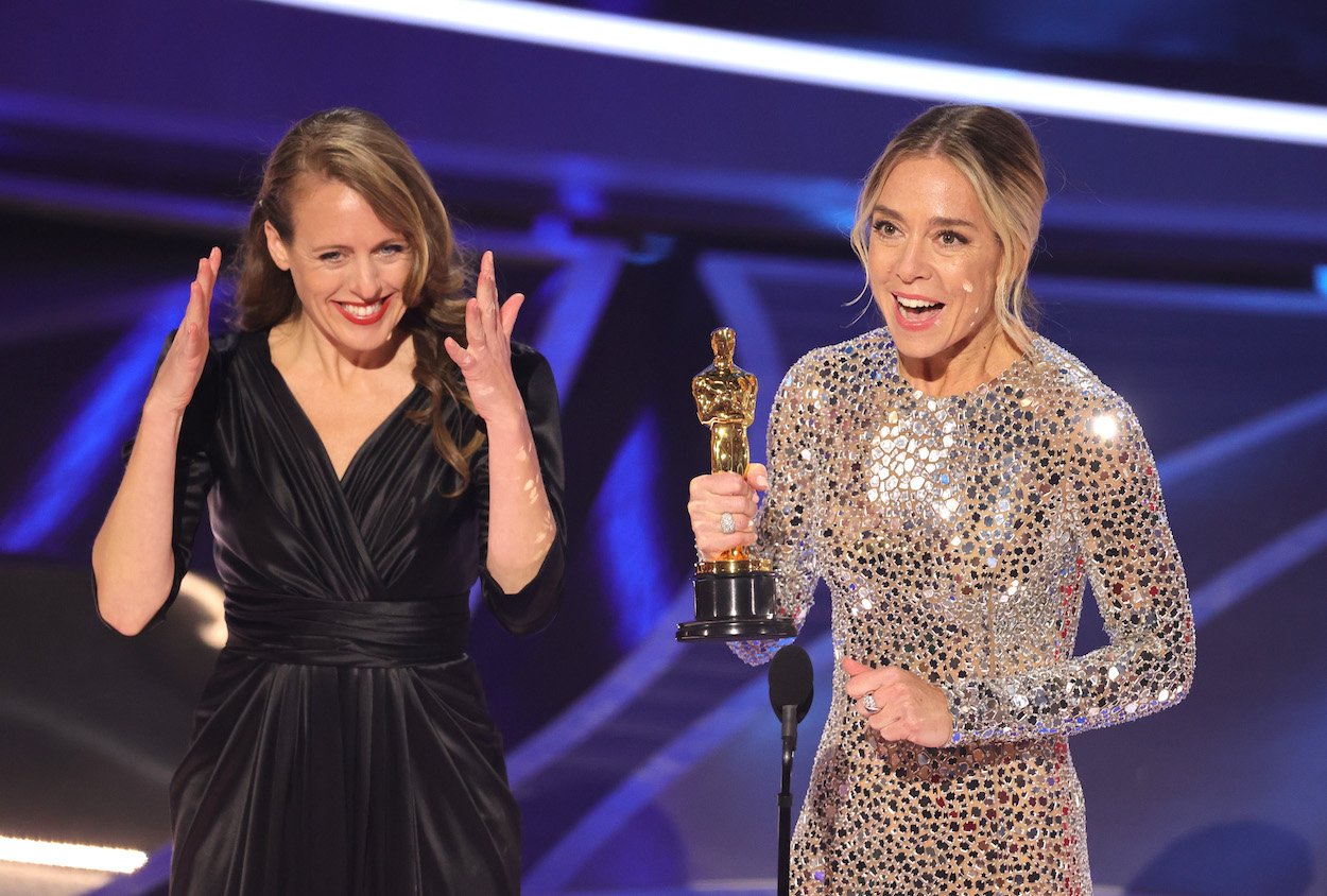 Sian Heder accepts her 2022 Academy Award for best adapted screenplay for 'CODA.'
