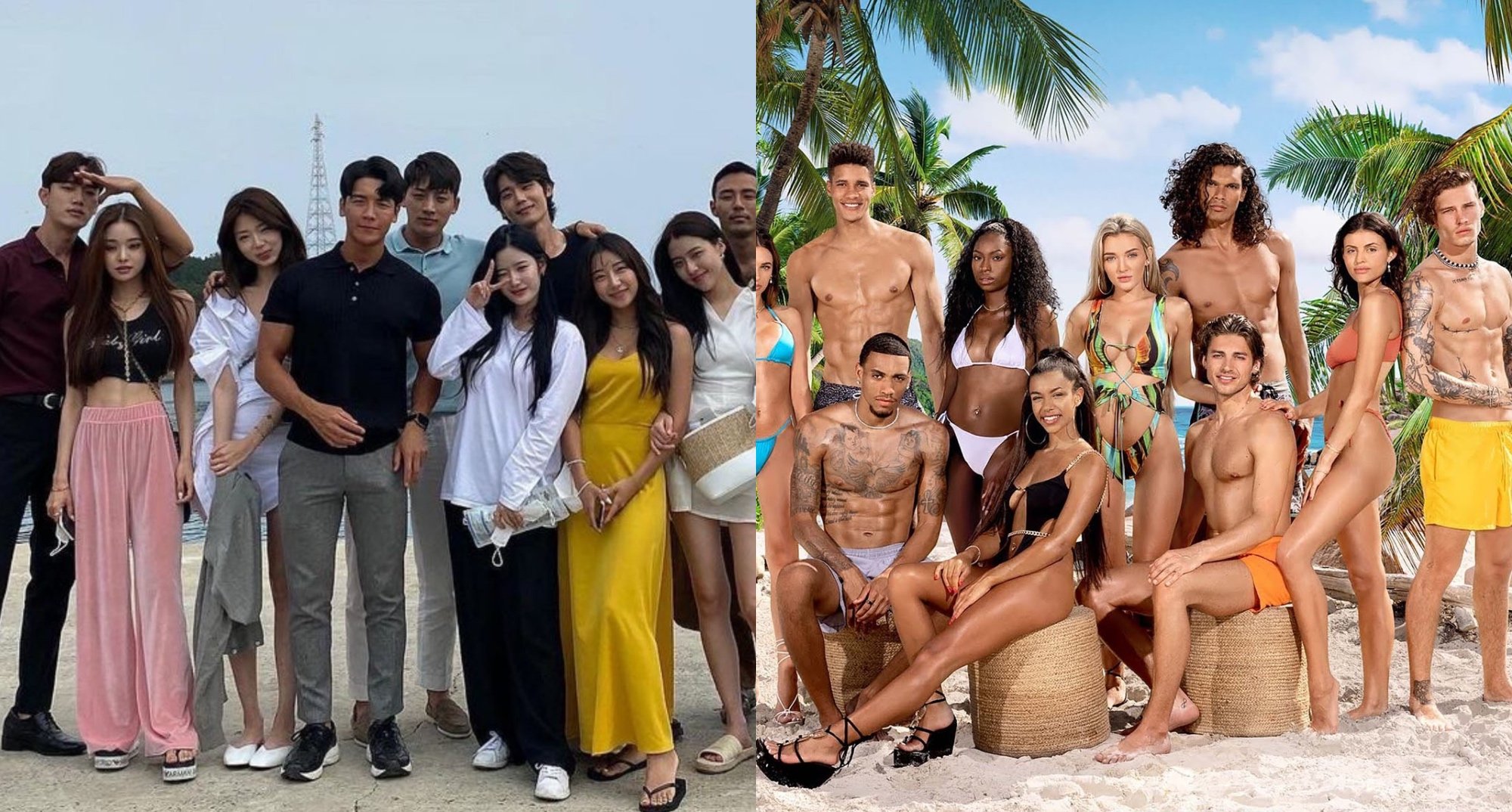 'Single's Inferno' and 'Too Hot to Handle' cast members in group photos.