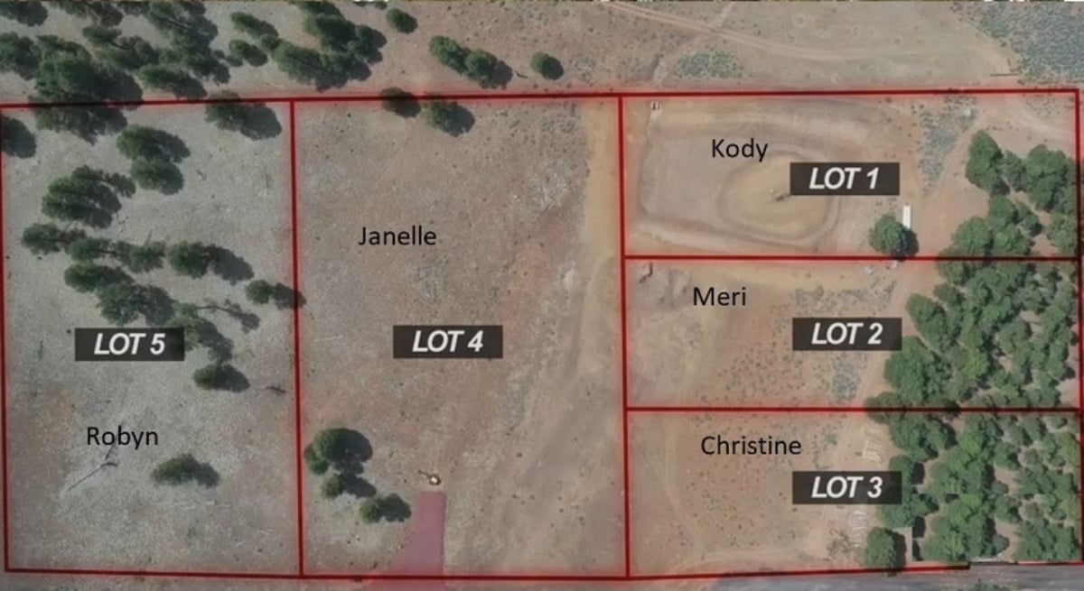 Map of the 'Sister Wives' plots of land on their Coyote Pass property in Flagstaff, Arizona.