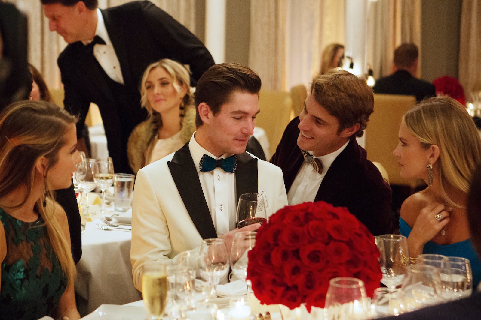 Naomie Olindo, Craig Conover, Shep Rose and Cameran Eubanks from Southern Charm gather for gossip during a formal dinner. 