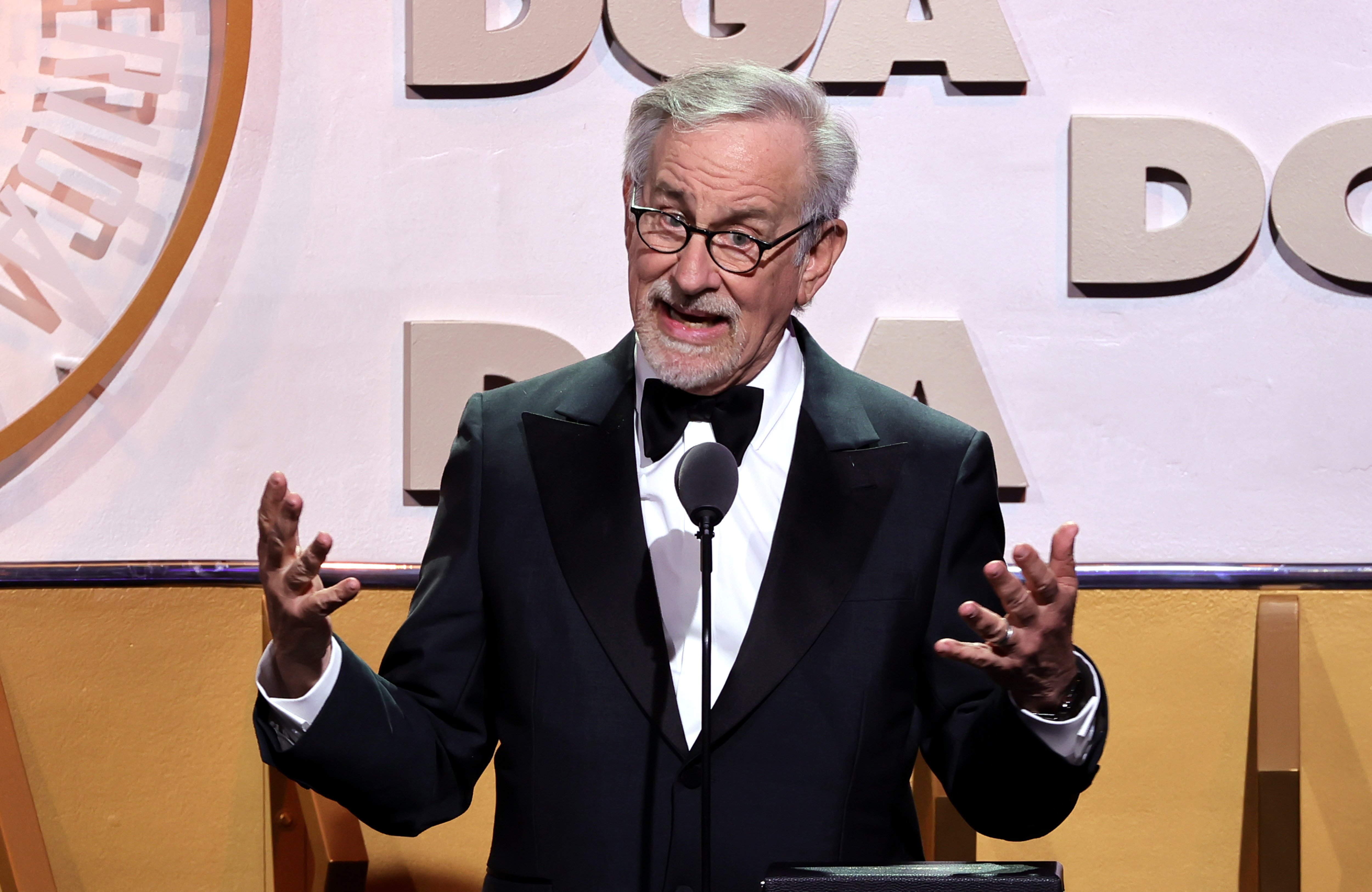 Steven Spielberg speaks at the DGA Awards for West Side Story
