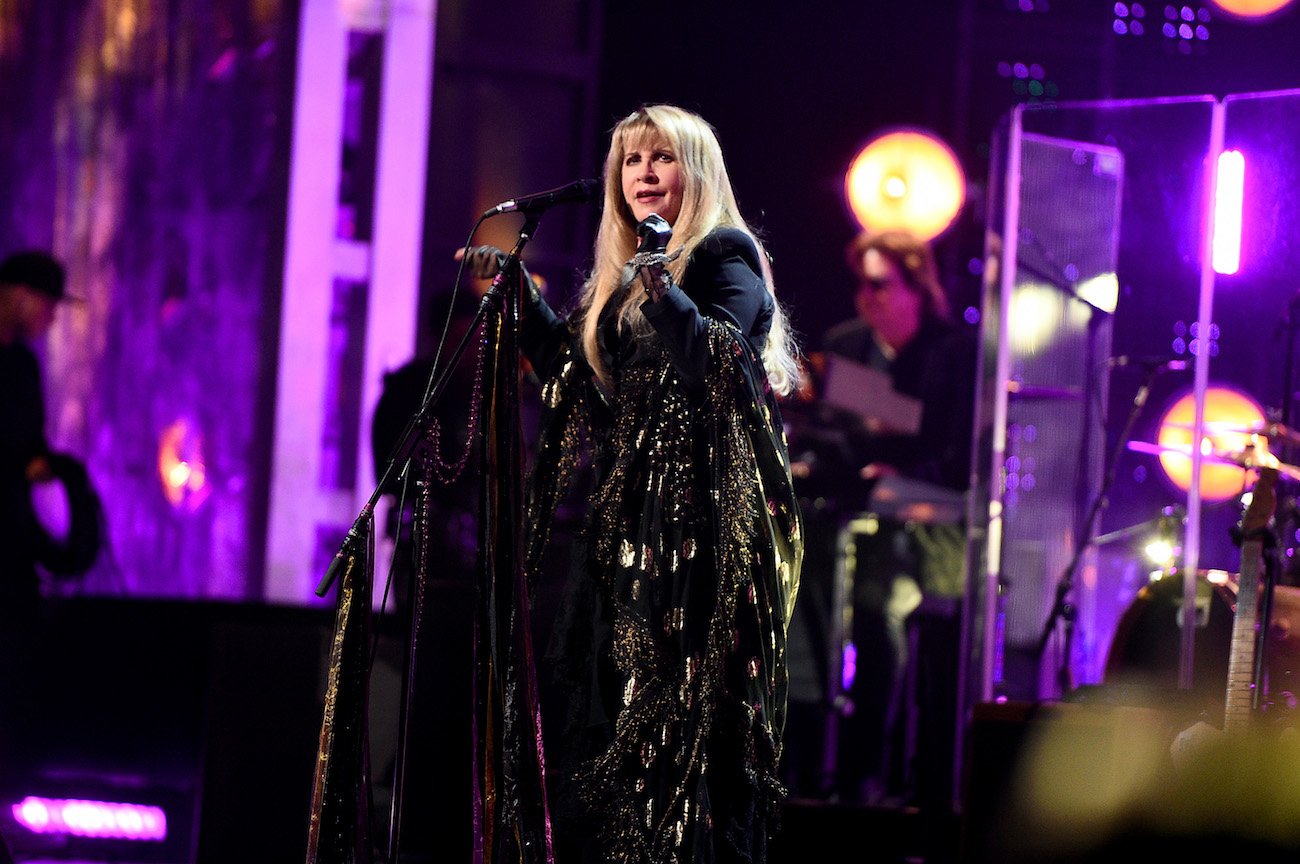 Stevie Nicks dressed in black while performing during her second induction into the Rock & Roll Hall of Fame.