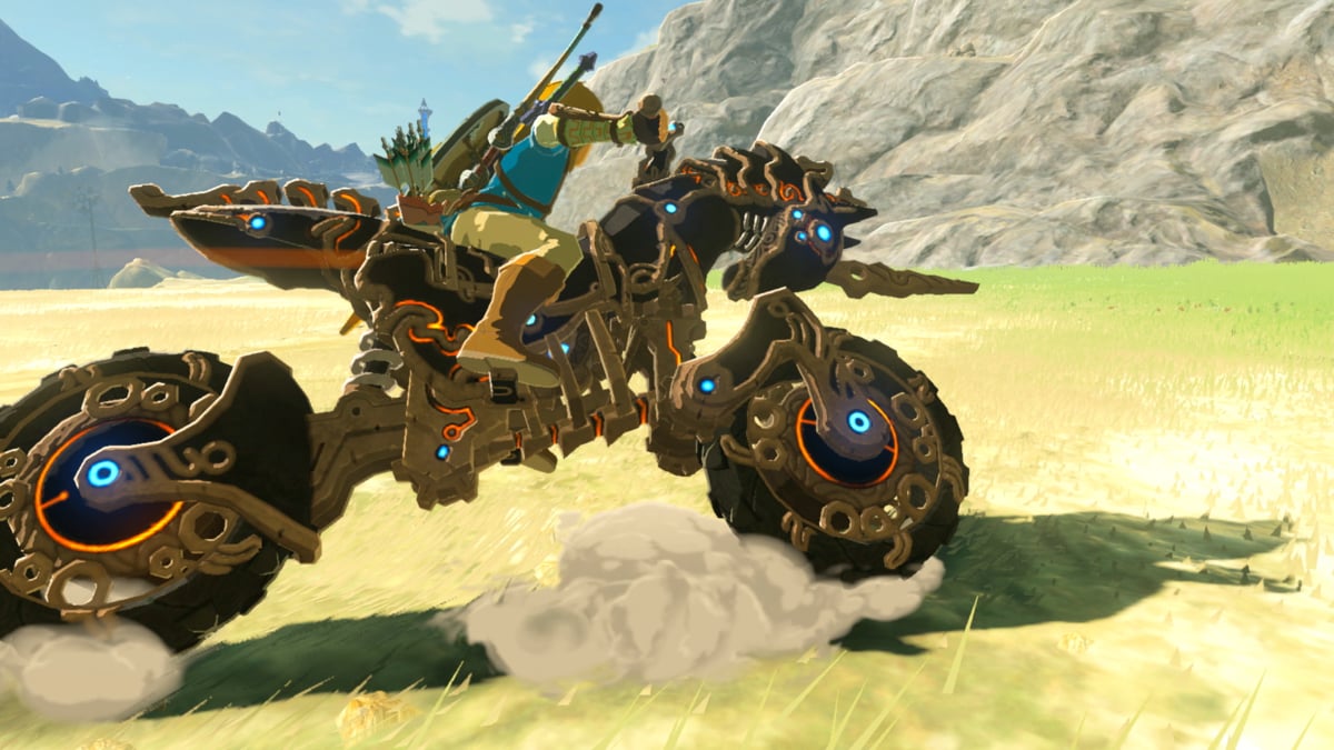 Link on the Master Cycle Zero from 'The Legend of Zelda: Breath of the Wild' DLC