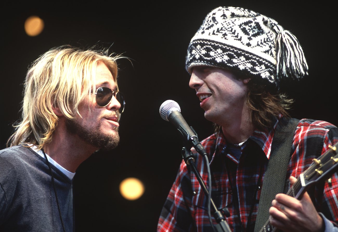 Taylor Hawkins and Dave Grohl perform with Foo Fighters during the Bridge School benefit in 2000.
