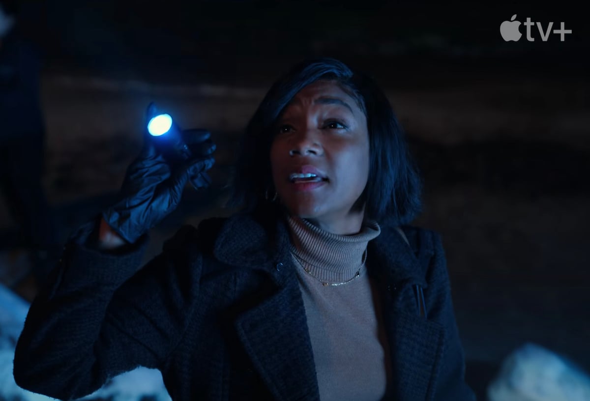 Tiffany Haddish shines a flashlight while filming 'The Afterparty'