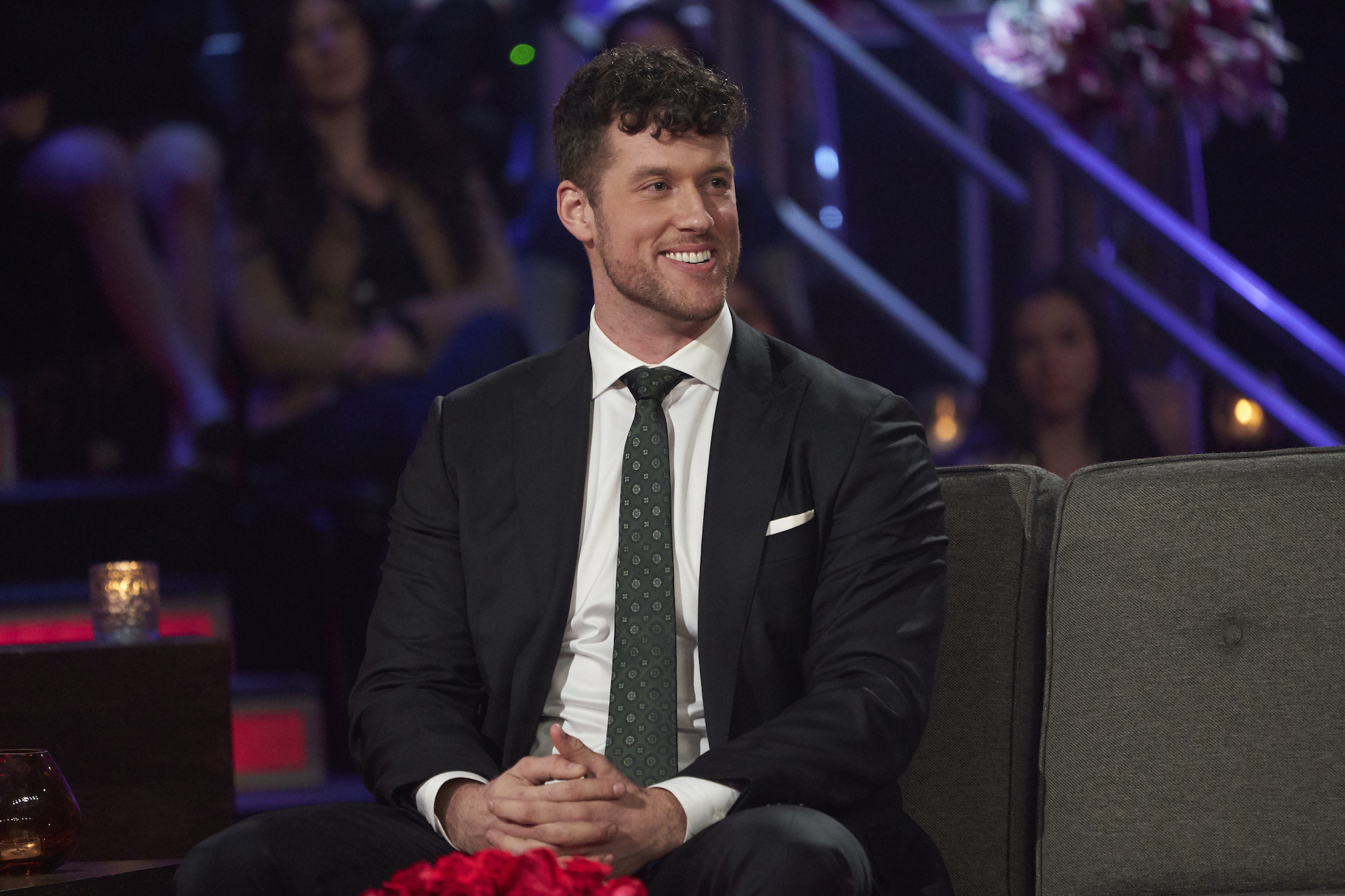 'The Bachelor' star Clayton Echard wearing a suit at the 'Women Tell All' taping.