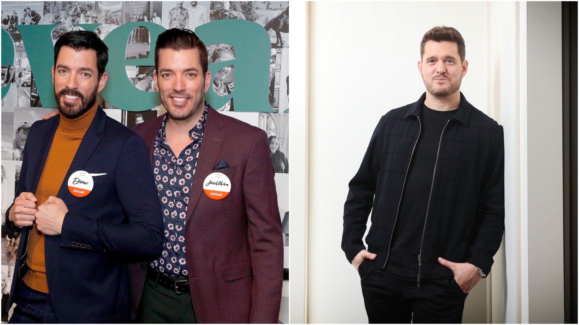 Drew and Jonathan Scott, 'Property Brothers' at an event and Michael Bublé poses for photos 