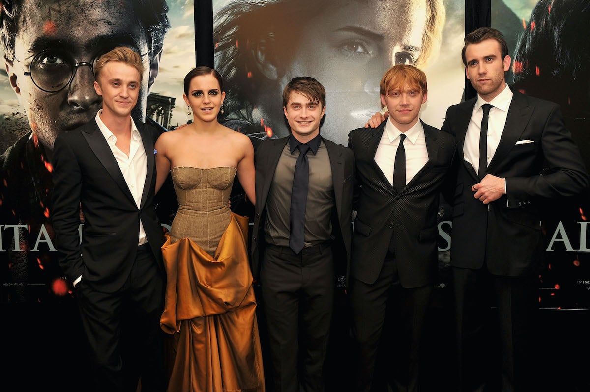 Harry Potter cast Tom Felton, Emma Watson, Daniel Radcliffe, Rupert Grint, and Matthew Lewis