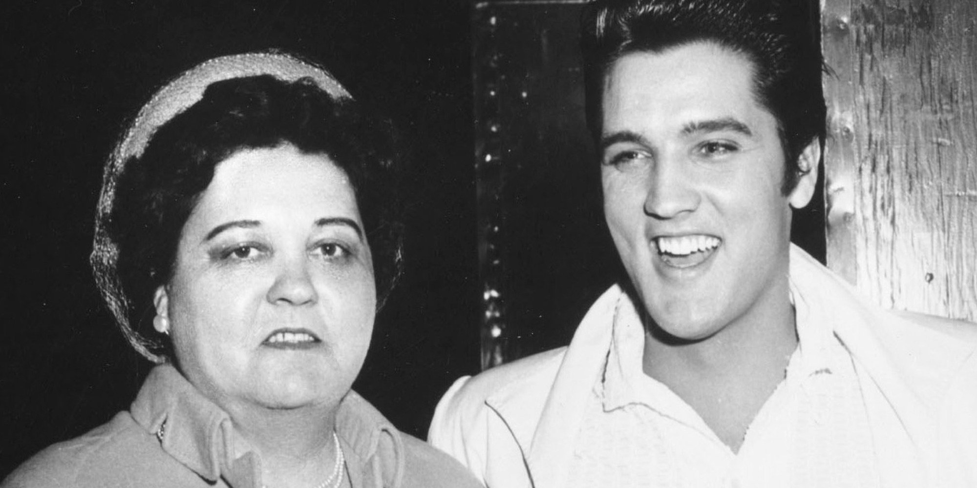 Gladys and Elvis Presley in a posed photograph.