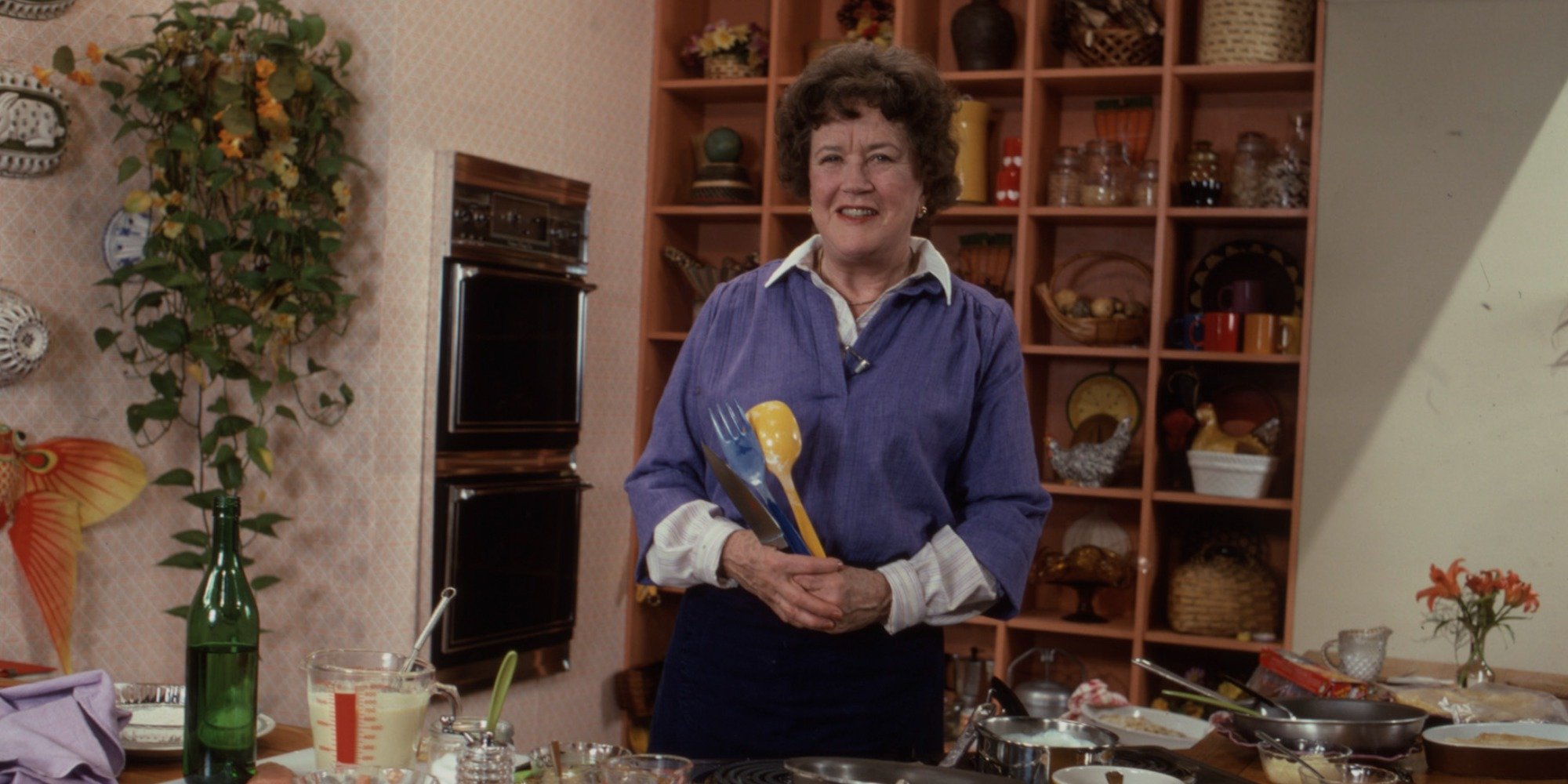 Julia Child photographed during a television appearance.