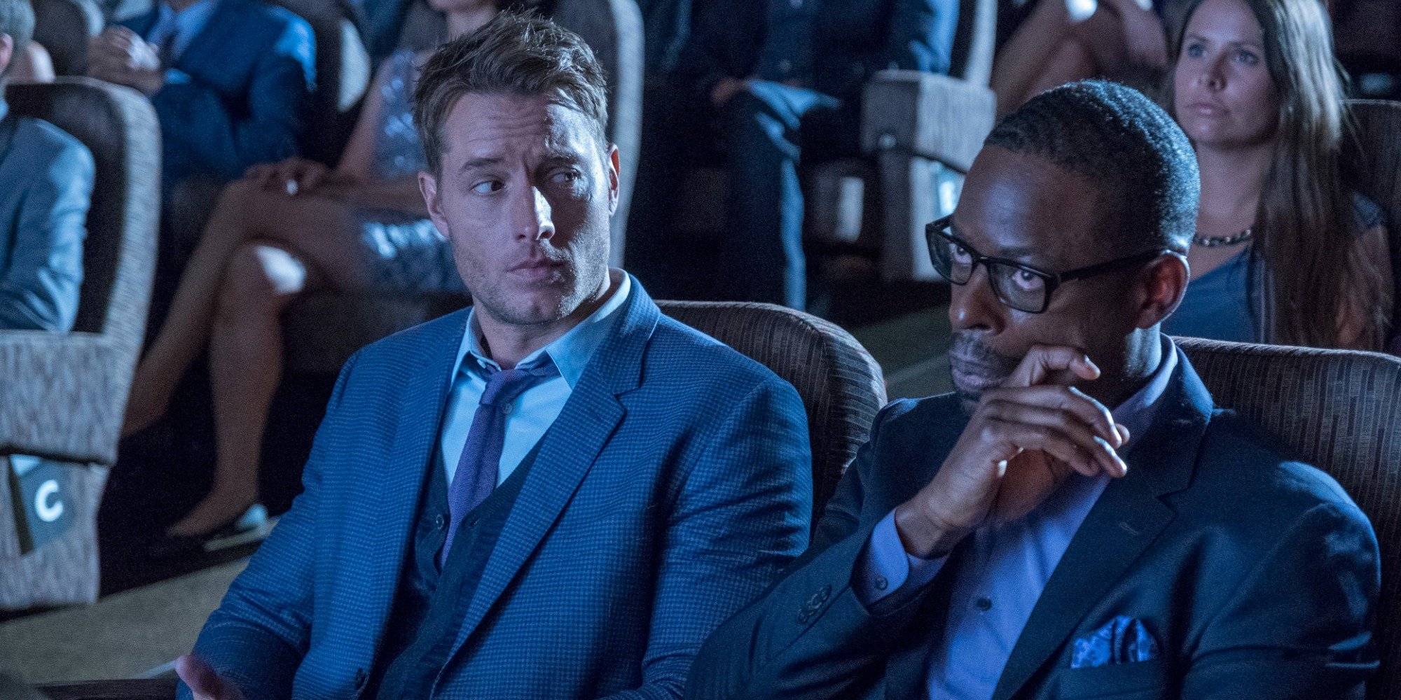 Sterling K. Brown and Justin Hartley on the set of This Is Us.
