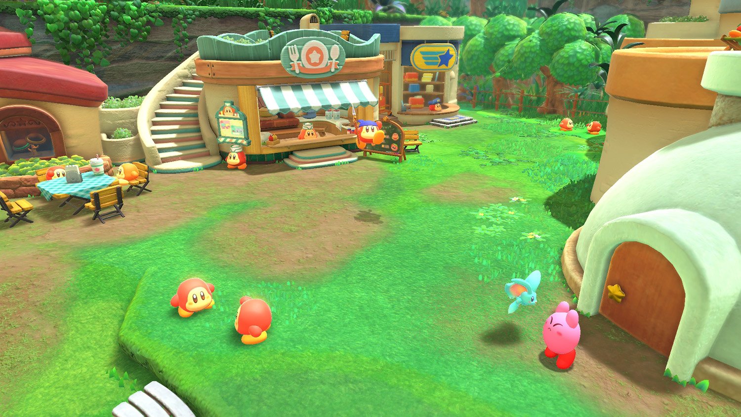 Waddle Dee Town, which has several hidden present codes, in Kirby and the Forgotten Land