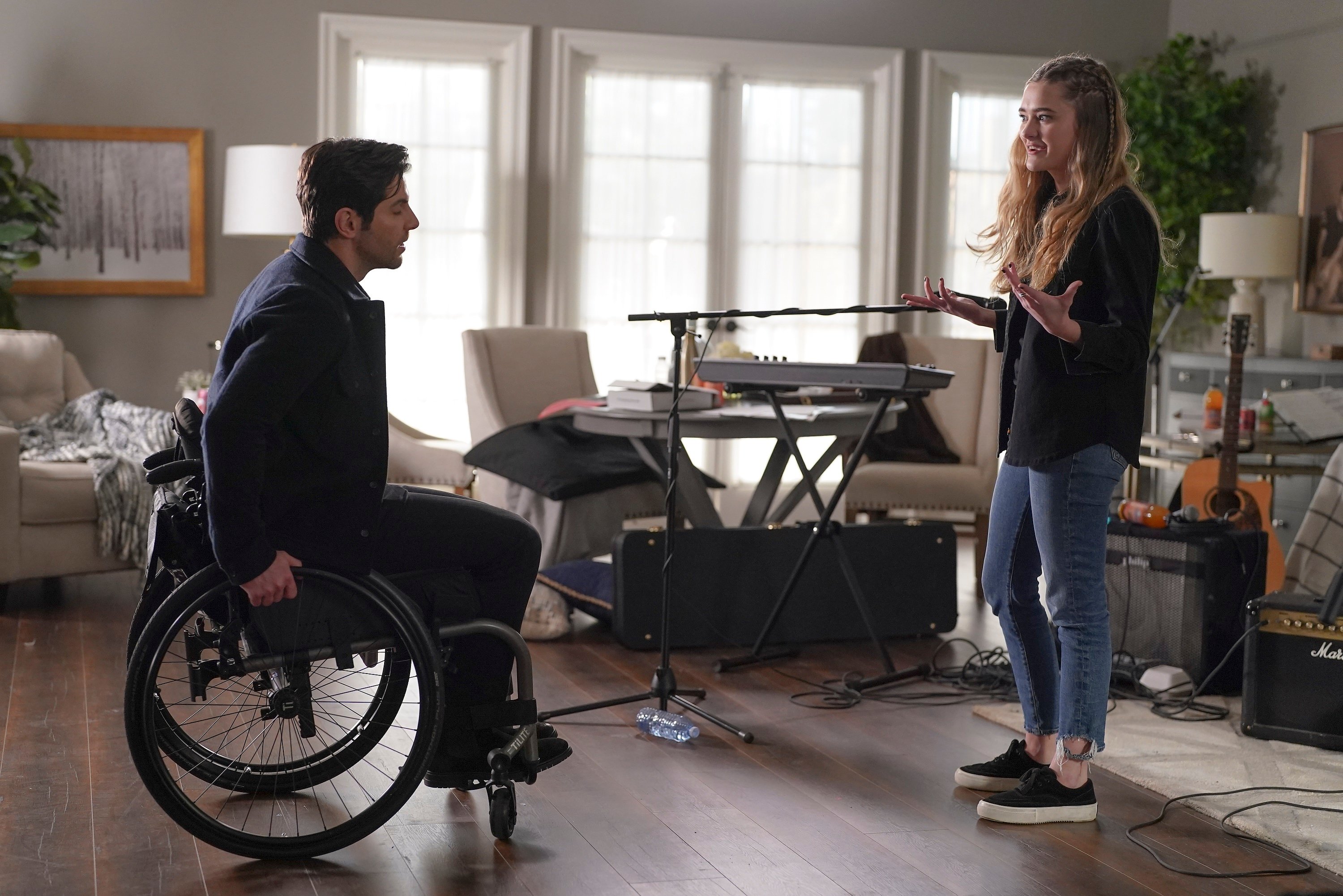 'A Million Little Things' David Giuntoli as Eddie Saville attempting to talk Sophie Dixon (Lizzy Greene) out of leaving for a tour