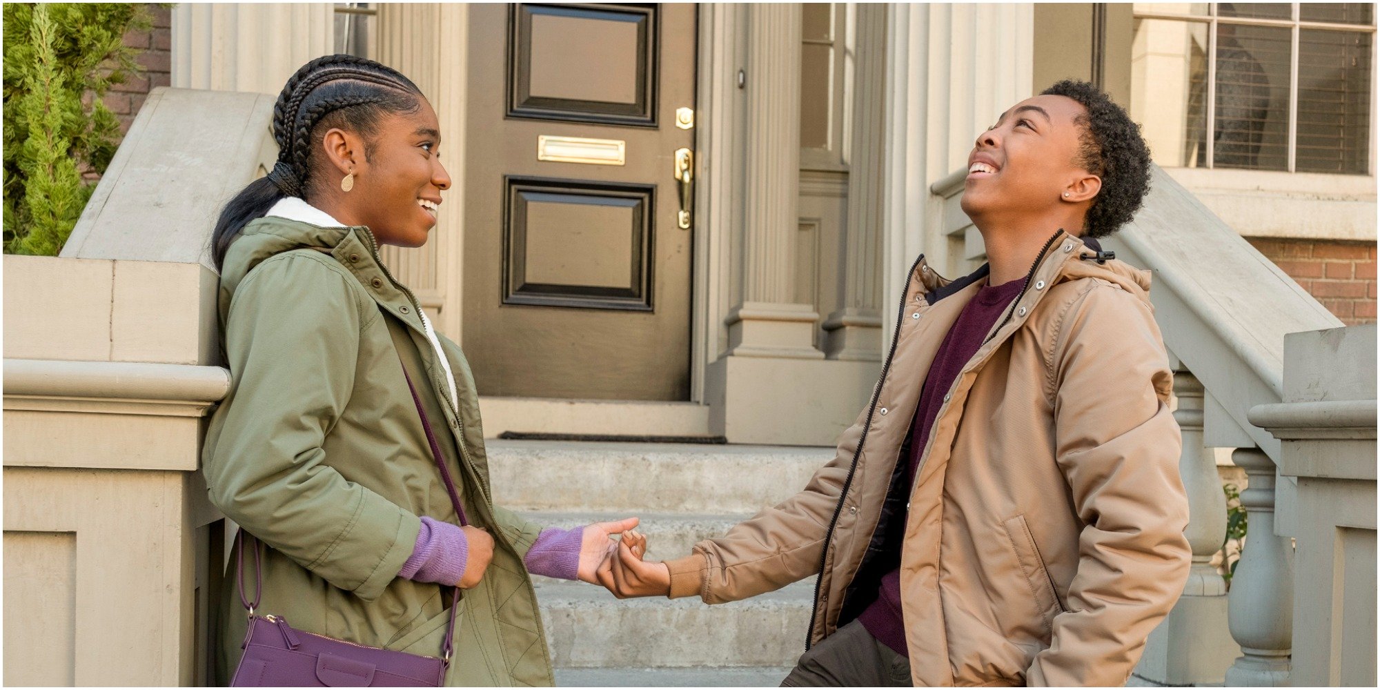 Lyric Ross and Asante Blackk on the set of This Is Us.