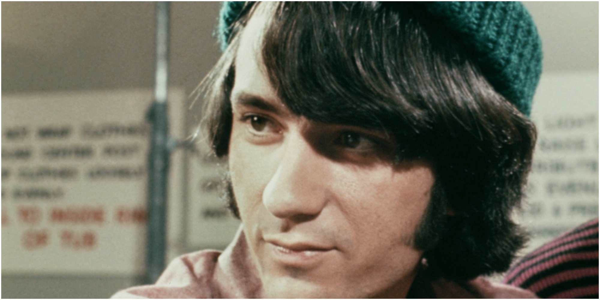 Mike Nesmith wears his green hat on the set of The Monkees.