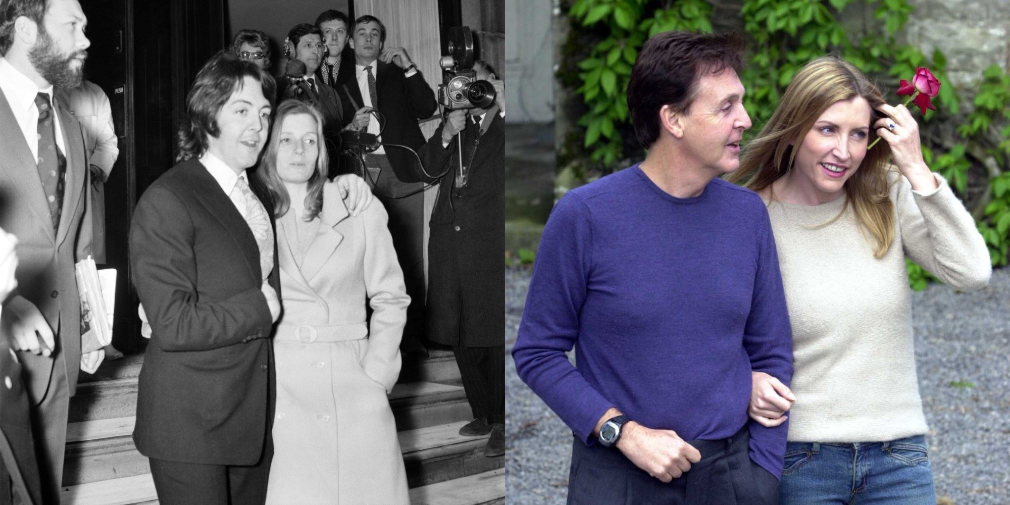 (L) Paul McCartney married Linda in 1969. (R) He wed Heather Mills in 2002.