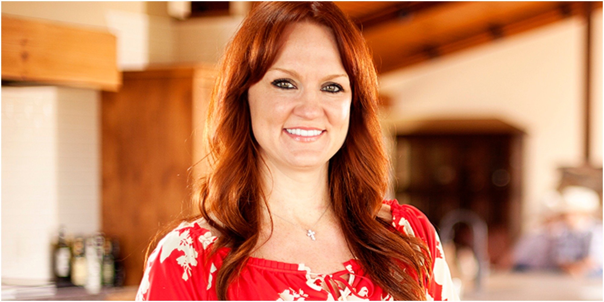 The Pioneer Woma Ree Drummond poses for a press photograph in a floral blouse.