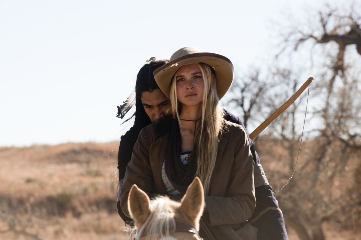 '1883': Elsa Dutton (Isabel May) rides a horse with Sam (Martin Sensmeier)