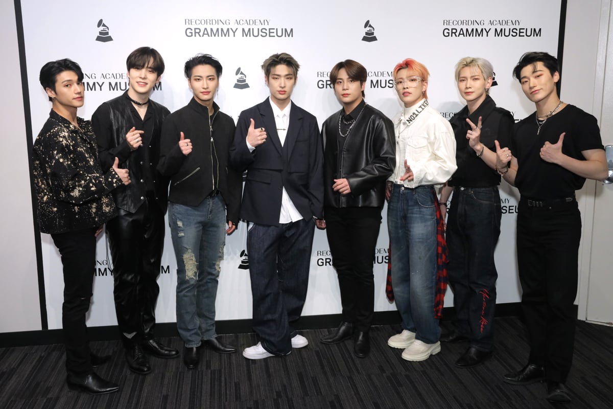 ATEEZ pose at Global Spin Live: ATEEZ at the Grammy Museum in LA.