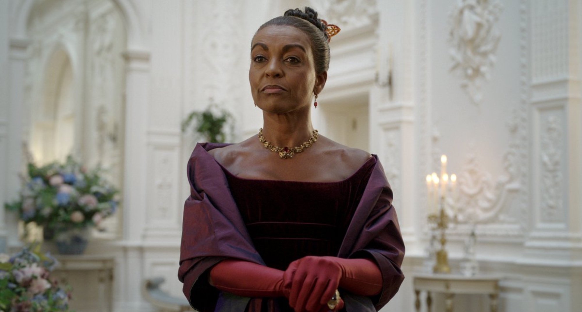 Adjoa Andoh in 'Bridgerton' in relation to her role in 'The Witcher' Season 2