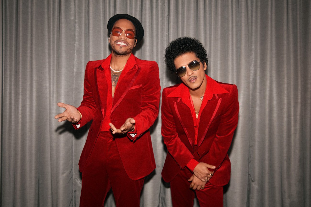 Anderson .Paak and Bruno Mars of Silke Sonic backstage at the 2021 Grammy Awards.