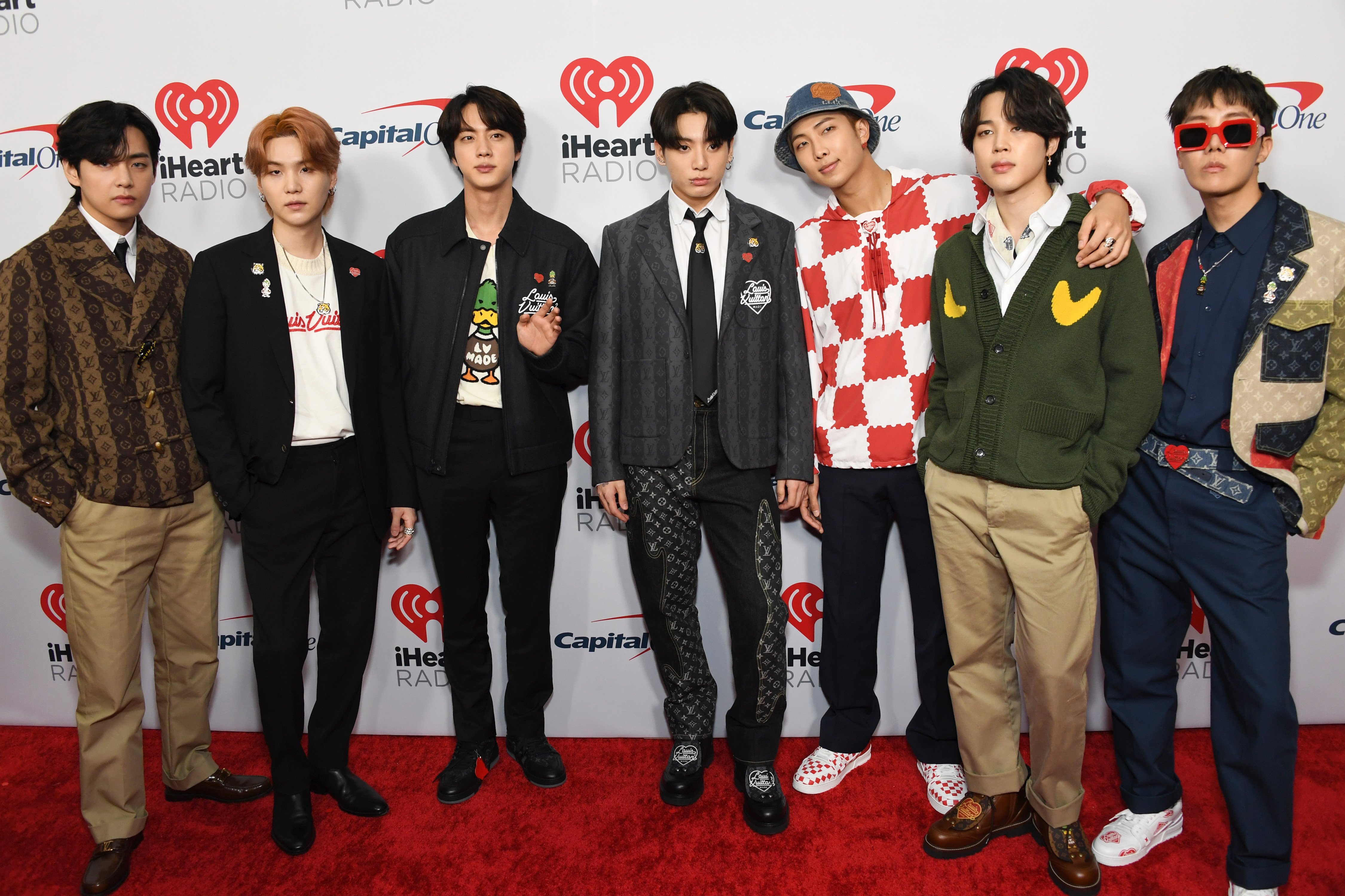 V, Suga, Jin, Jungkook, RM, Jimin, and J-Hope of BTS attend 102.7 KIIS FM's Jingle Ball 2021