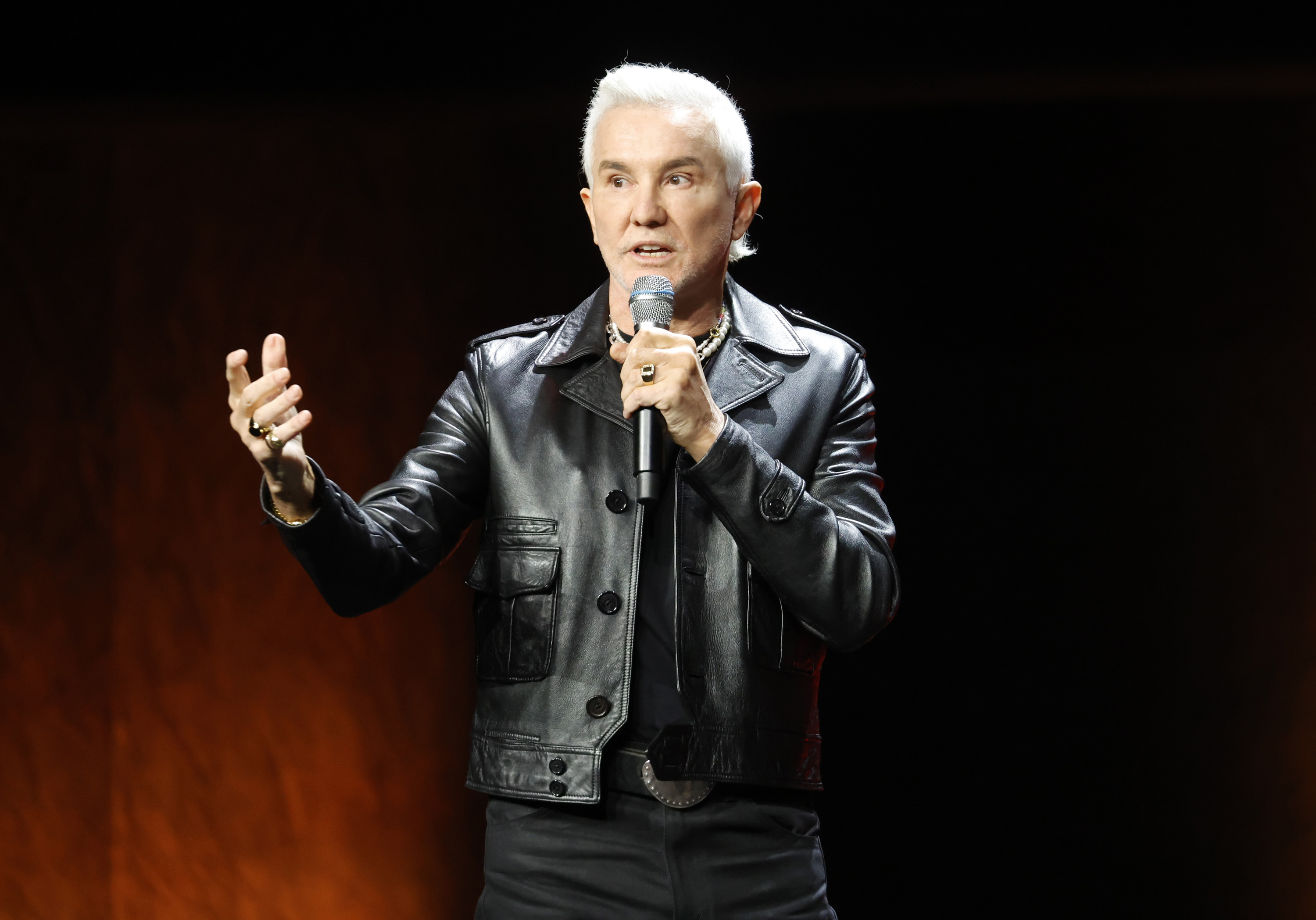 Director Baz Luhrmann speaks on stage about Elvis during the Warner Bros. Discovery panel at CinemaCon