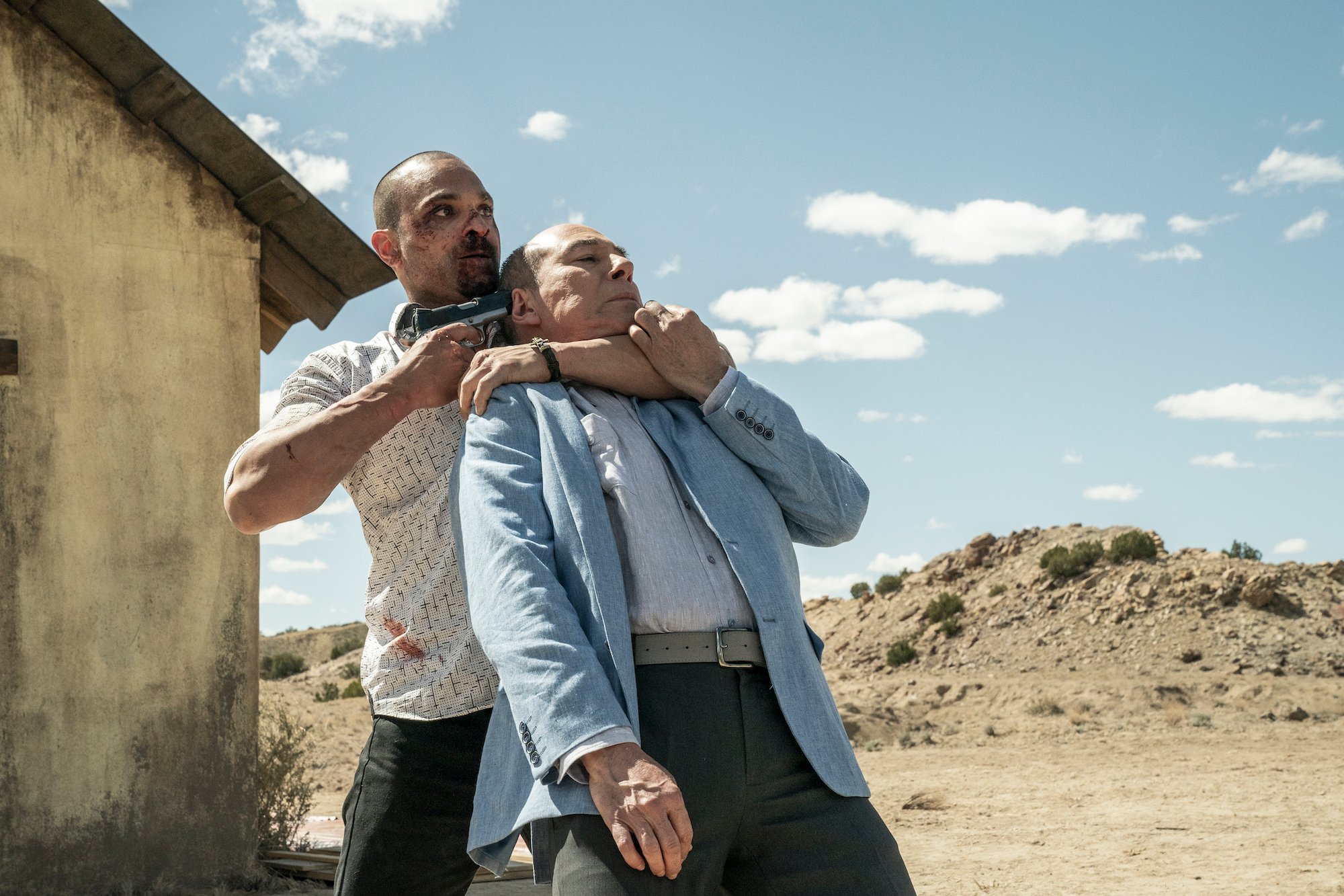 'Better Call Saul': Nacho Varga (Michael Mando) holds a gun to Juan Bolsa (Javier Grajeda)'s head