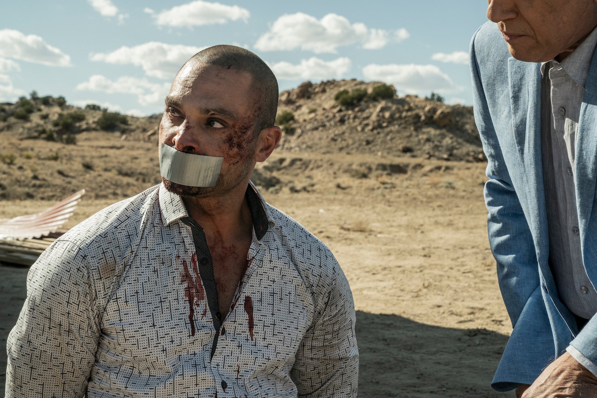 'Better Call Saul': Nacho Varga (Michael Mando) sits on his knees with duct tape over his mouth