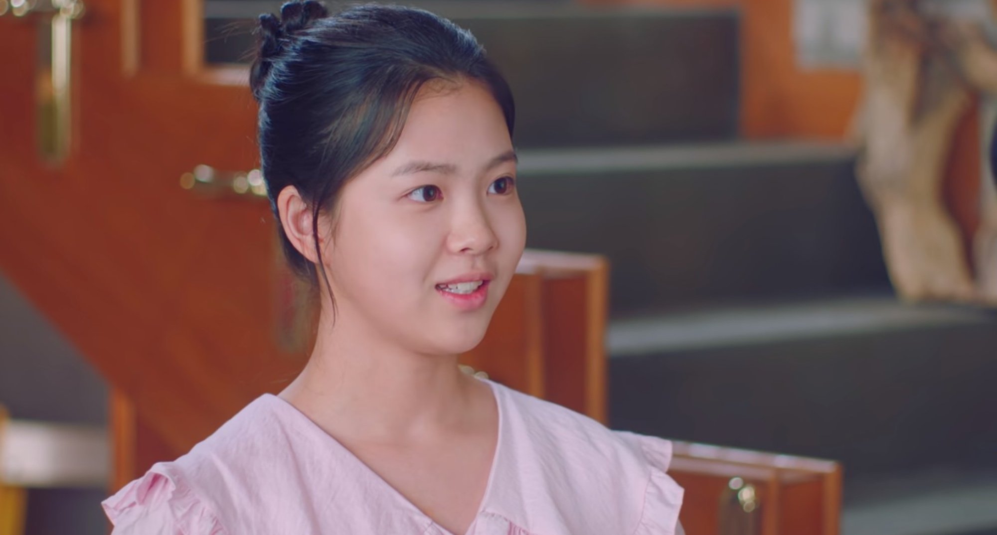Character Min-chae from 'Twenty-Five Twenty-One' wearing pink blouse