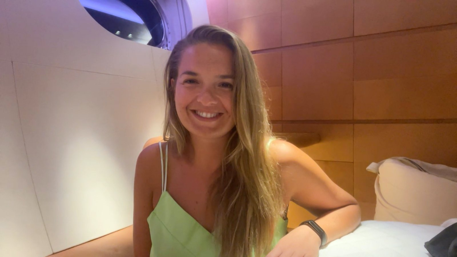Daisy Kelliher from Below Deck Sailing Yacht appeared on WWHL from the boat she was working on