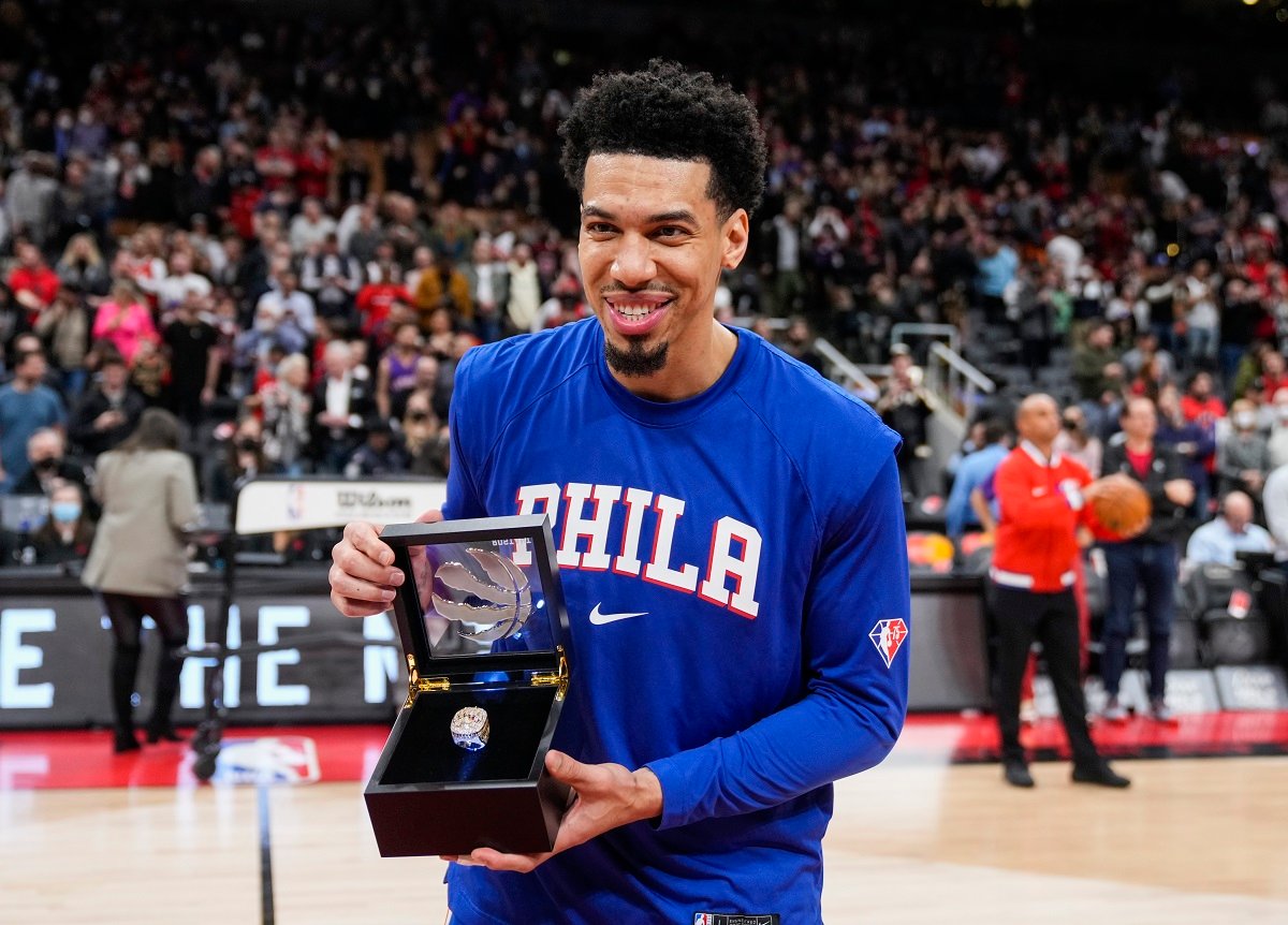 Danny Green, who's wife is Blair Bashen, poses with his 2018-2019 Championship ring from when he played on the Toronto Raptors