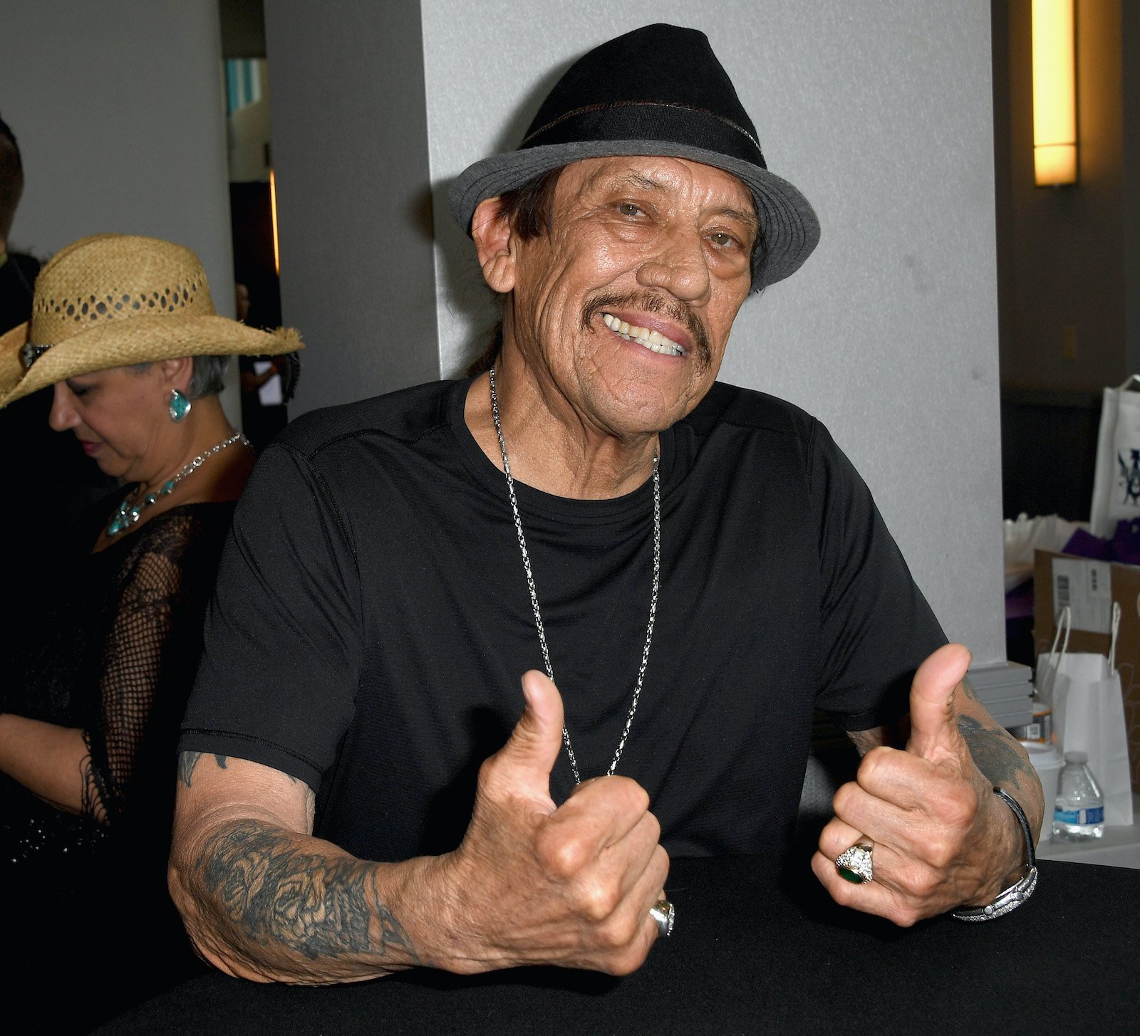 Danny Trejo attended The Hollywood Show and gives the camera the two thumbs up