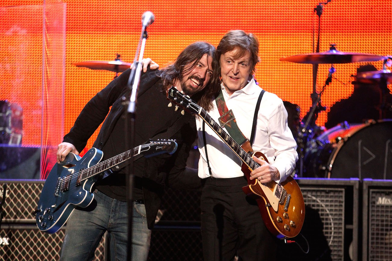 Dave Grohl and Paul McCartney performing during the 2012 MusiCares Person Of The Year Gala Honoring Paul McCartney.